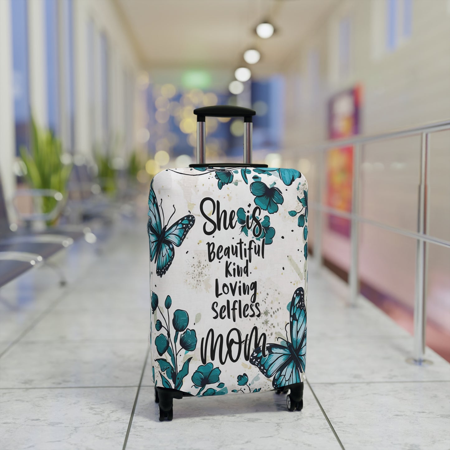 Luggage Cover, Teal Floral, Mom, She is Beautiful, Kind, Loving, Selfless, awd-1758