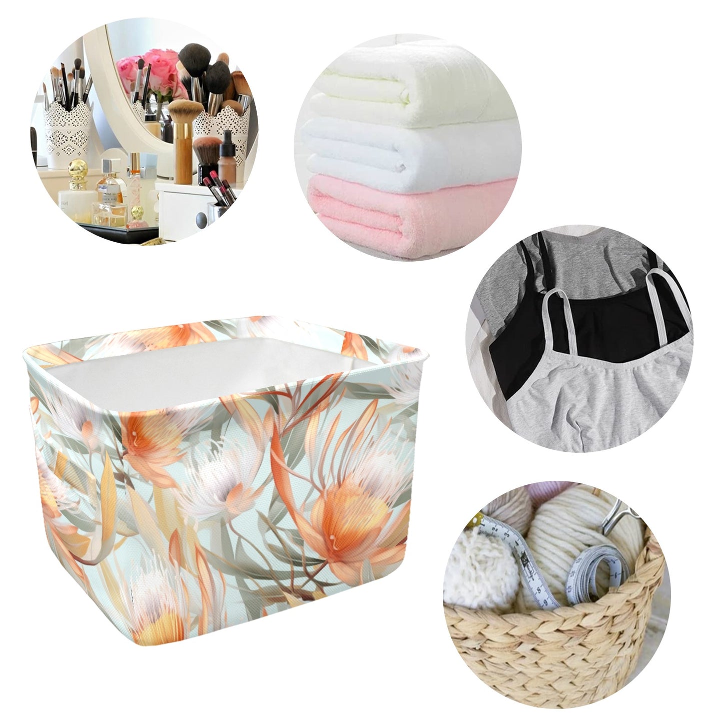 Australian Floral Green Fabric Storage Basket