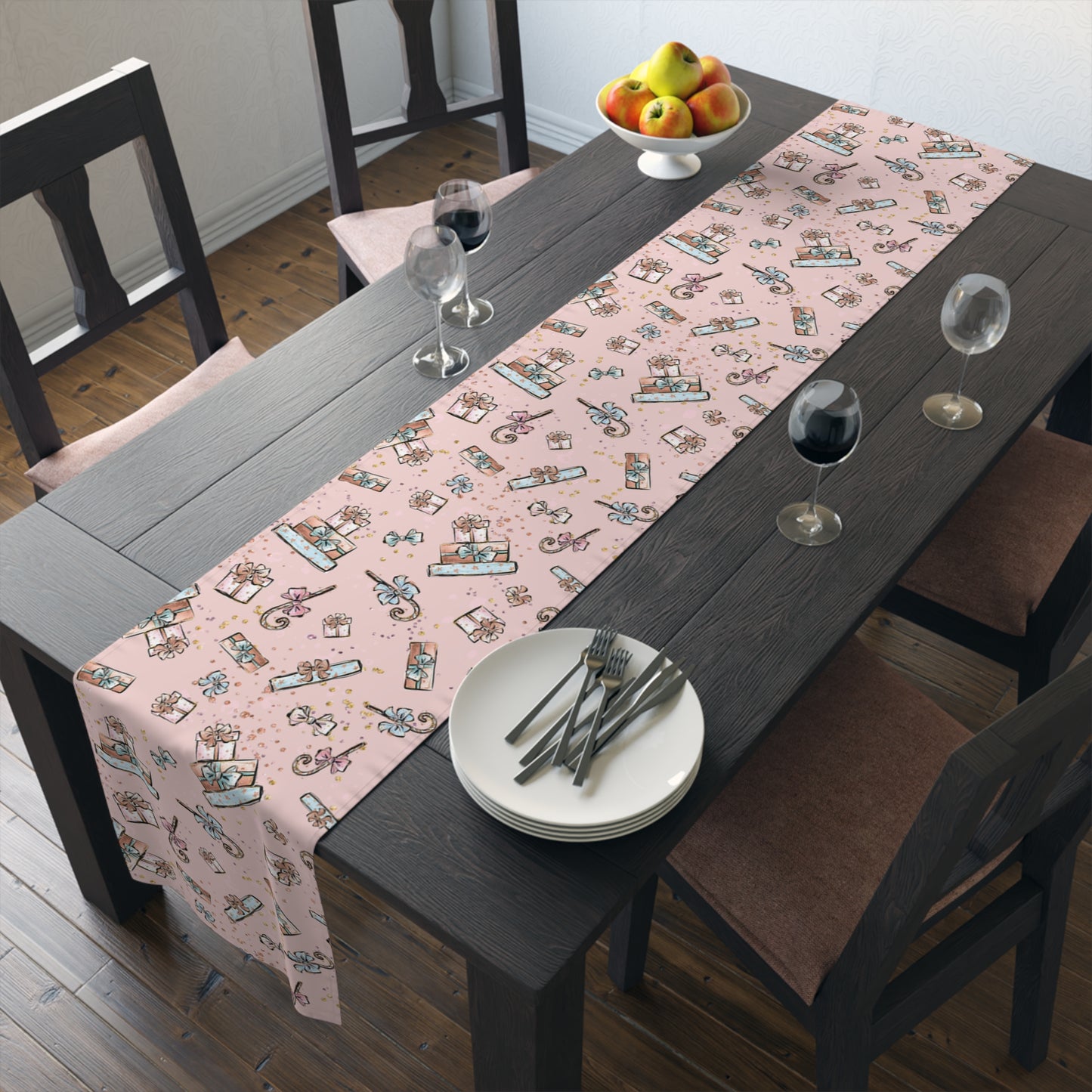 Pink Christmas, Presents, Table Runner, Cotton Twill and Poly Available, 2 sizes Available