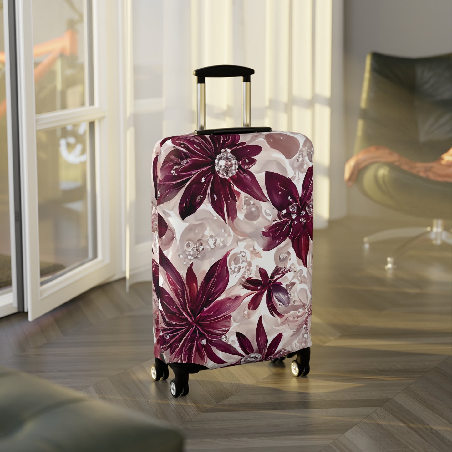 Luggage Cover, Burgundy Floral