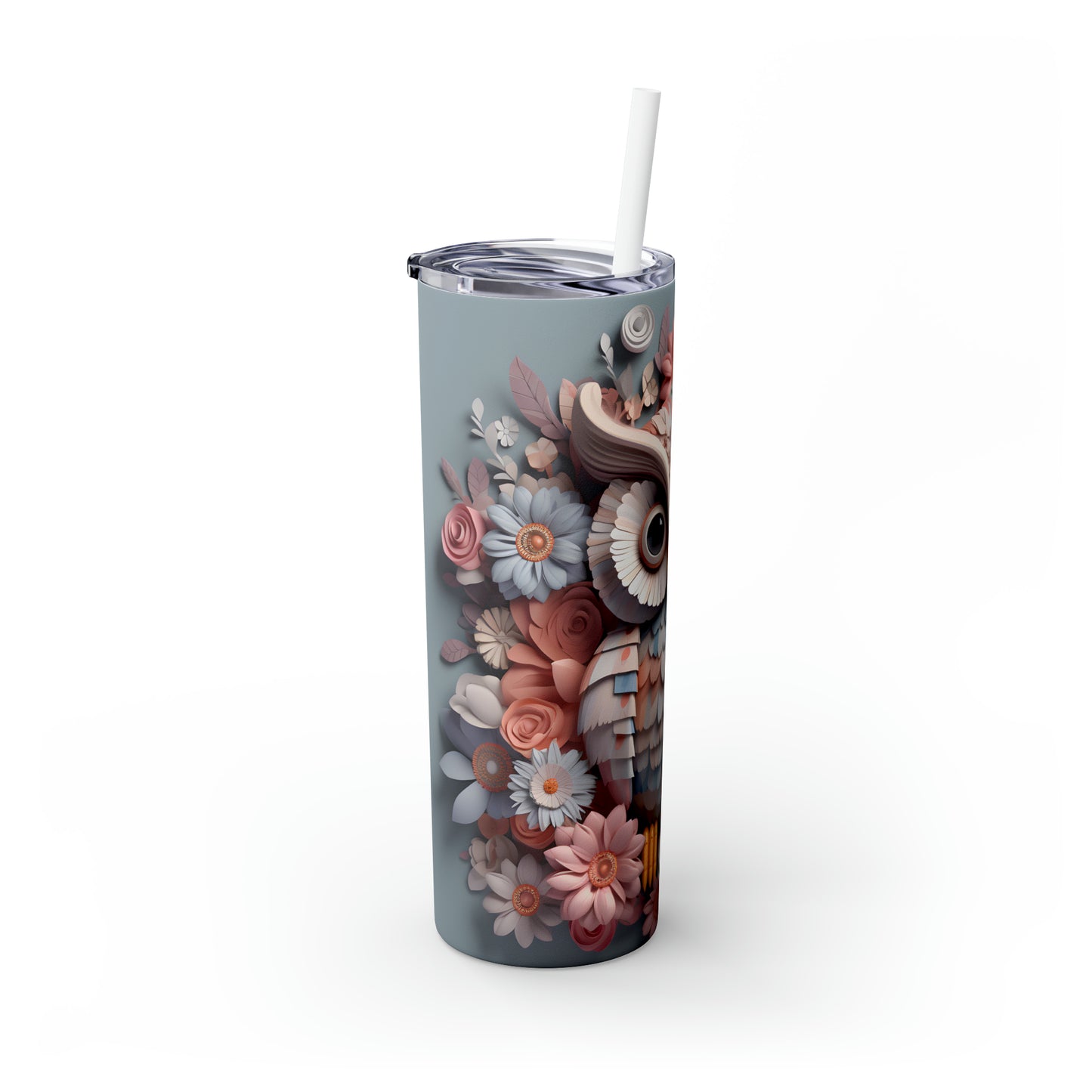 Skinny Tumbler with Straw, 20oz, Owl