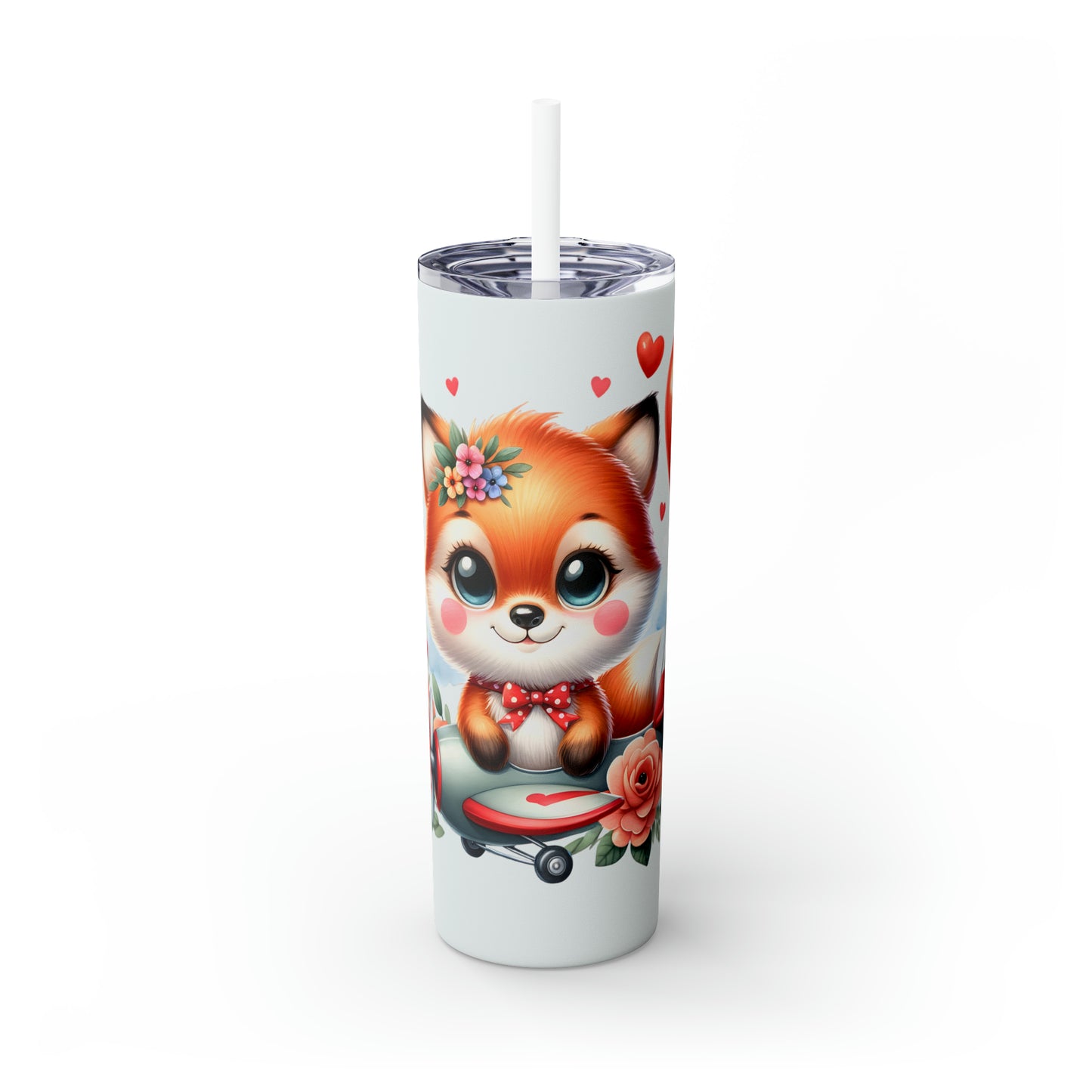 Skinny Tumbler with Straw, 20oz Fox flying Plane