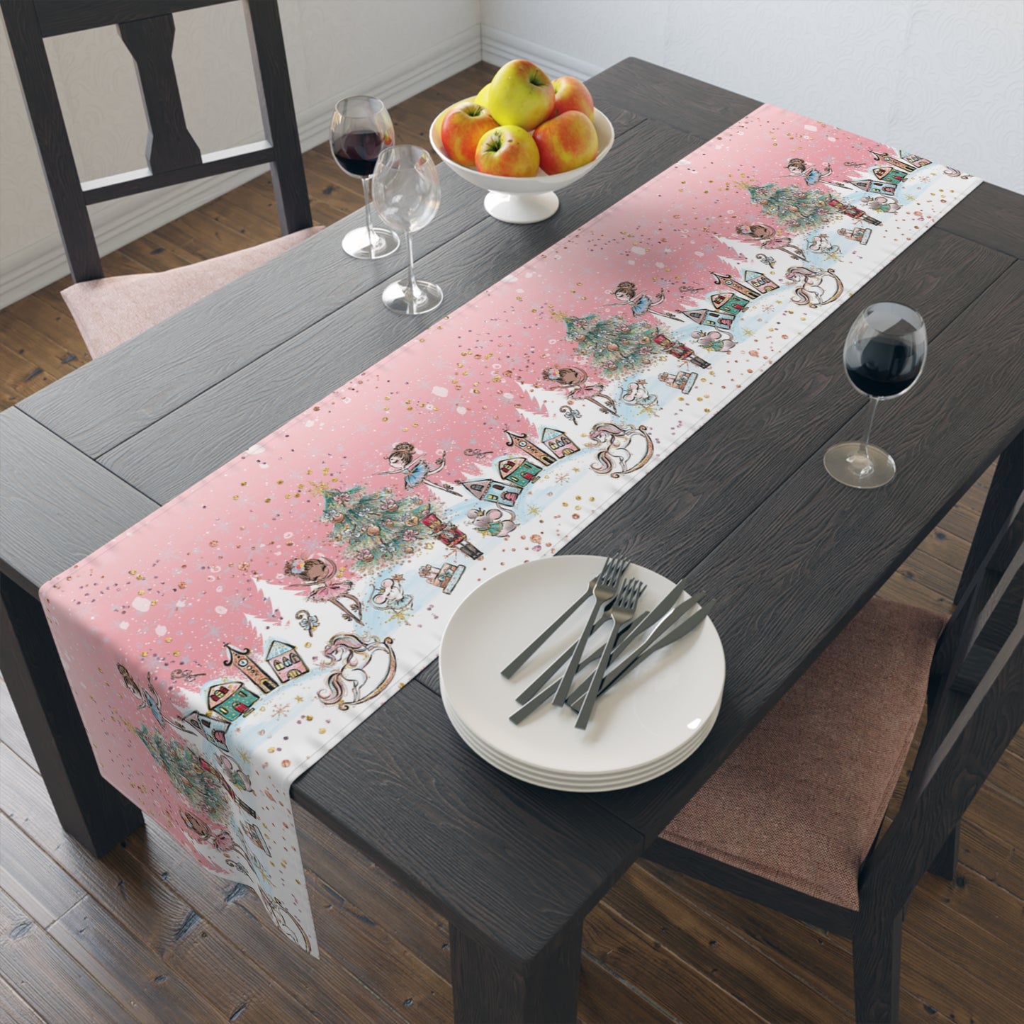 Pink Christmas Nutcracker Table Runner, Cotton Twill and Poly Available, 2 sizes Available