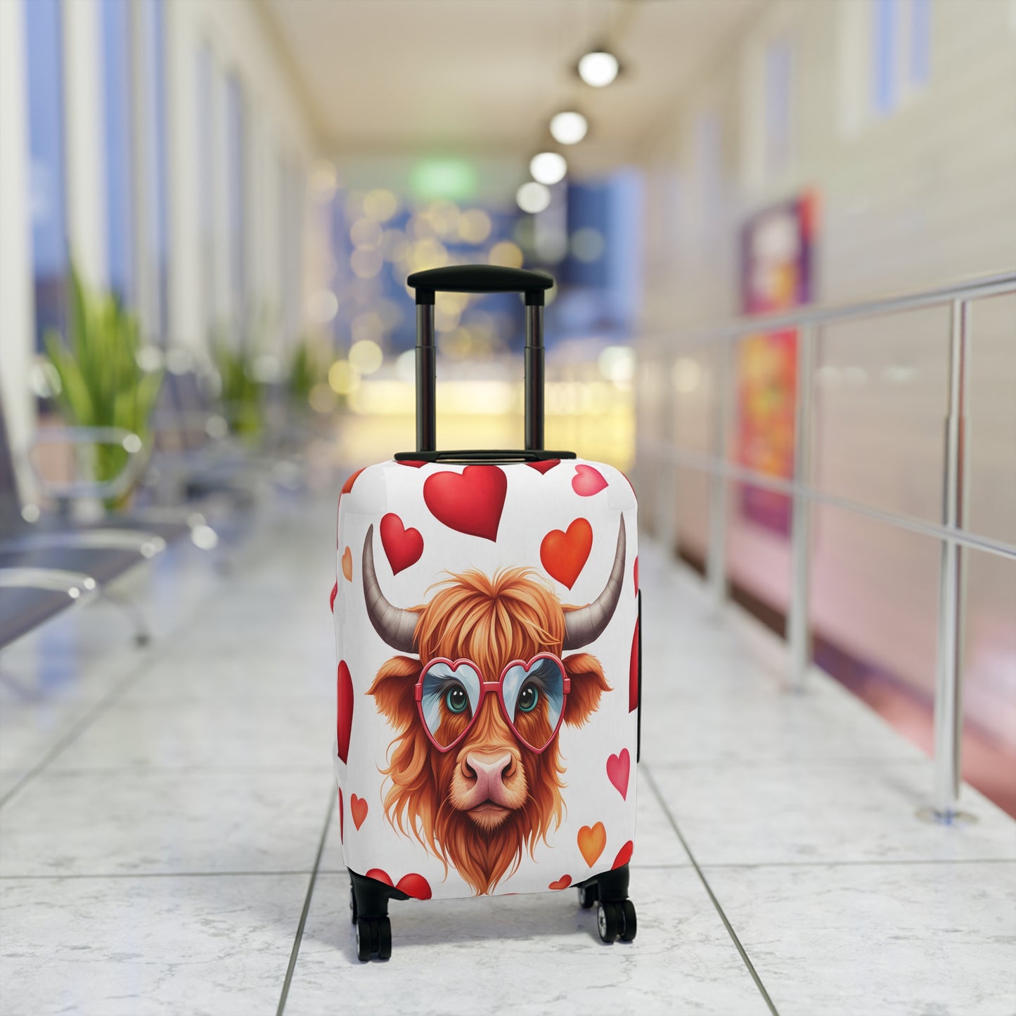 Luggage Cover, Highland Cow, Hearts, awd-239