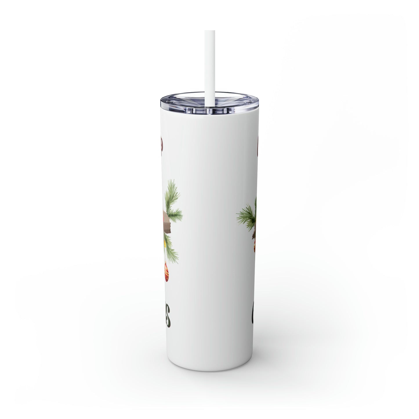 Skinny Tumbler with Straw, 20oz, Christmas, Sloth, awd-816