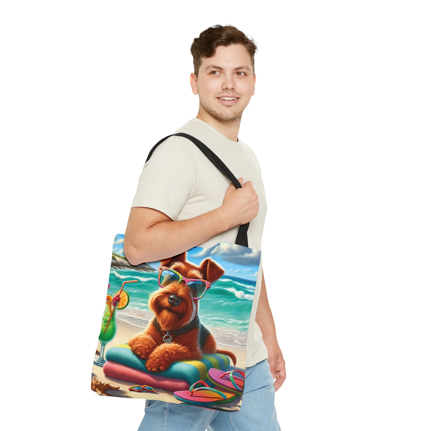 Tote Bag, Dog on Beach, Irish Terrier, Tote bag,  awd-1216