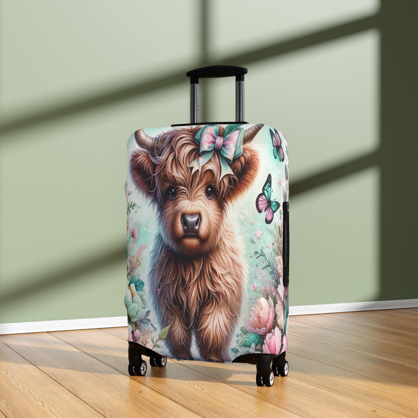 Luggage Cover, Highland Cow, Floral and Butterflies, awd-1418