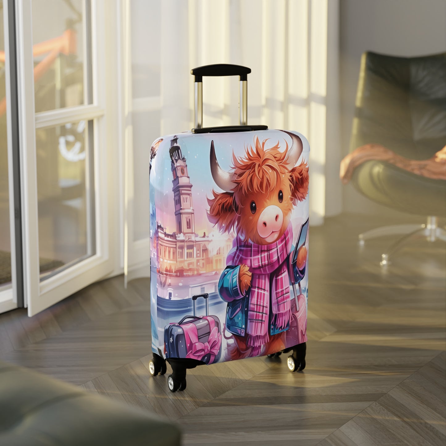 Luggage Cover, Travelling Highland Cow, awd-3024