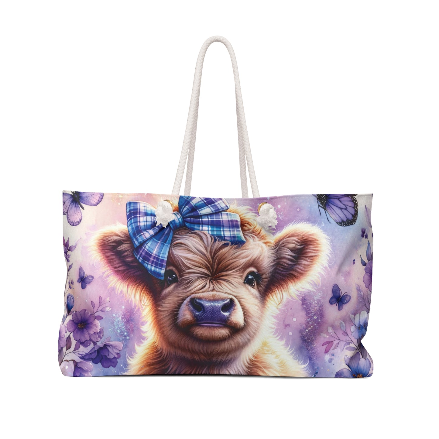 Personalised/Non-Personalised Weekender Bag, Highland Cow, Large Weekender Bag, Beach Bag, Book Bag