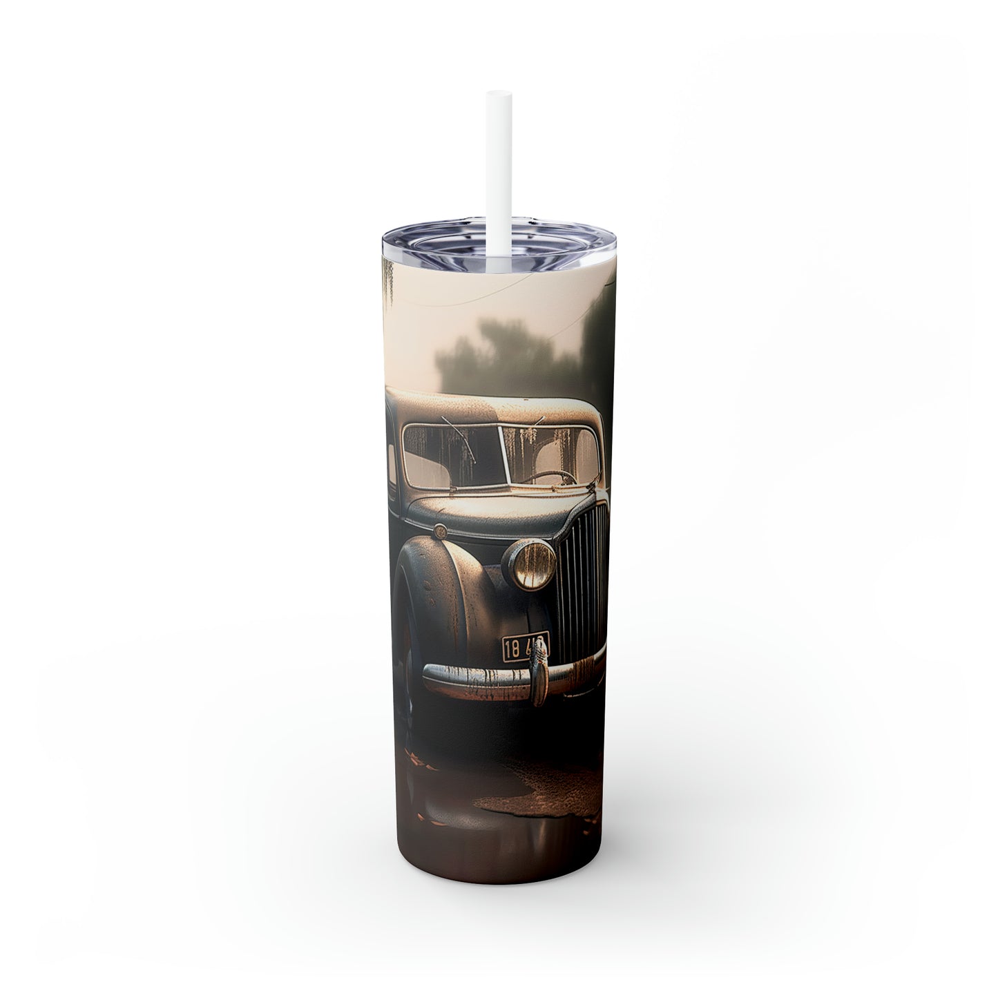 Skinny Tumbler with Straw, 20oz, Vintage Car