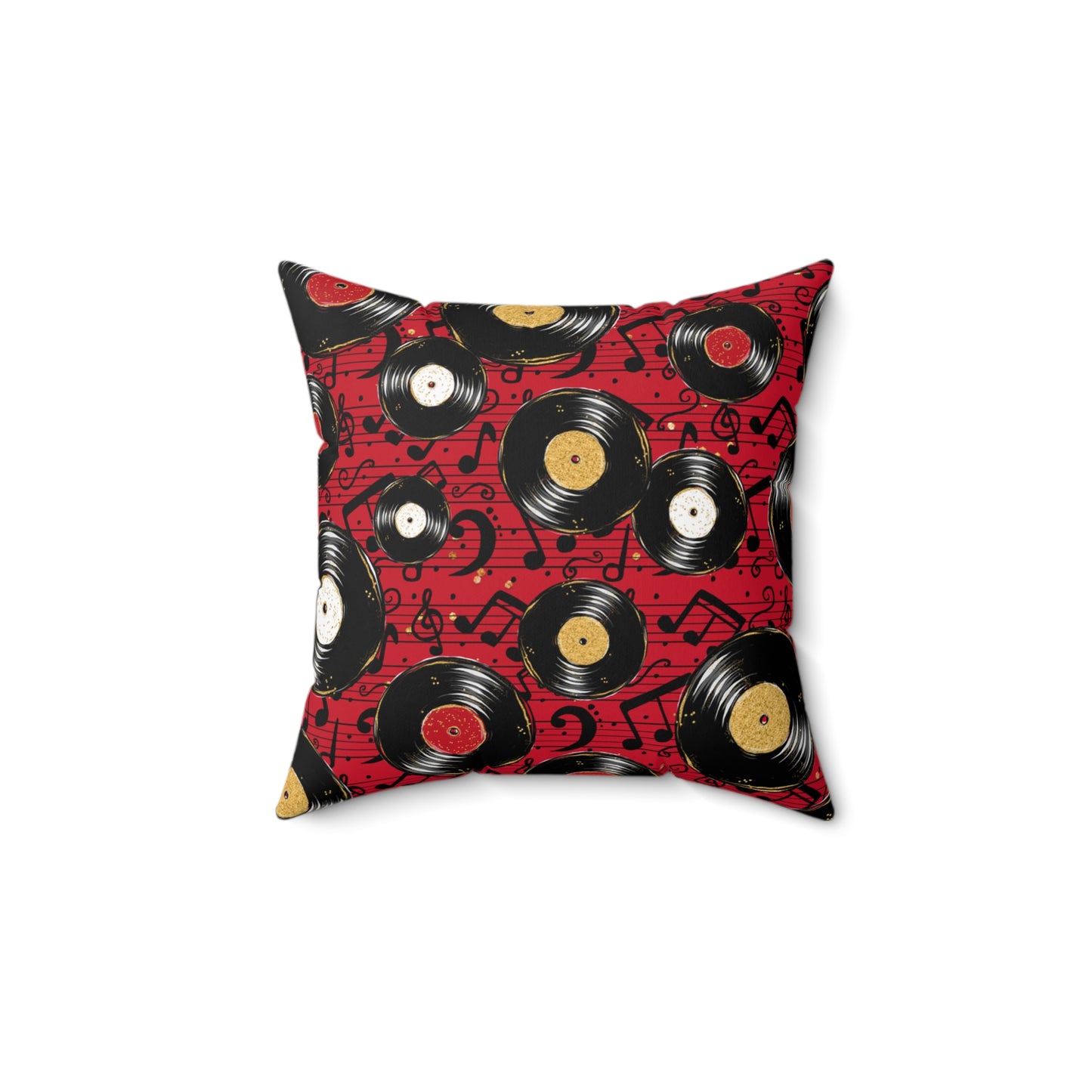 Spun Polyester Square Pillow, Red Music Cushion