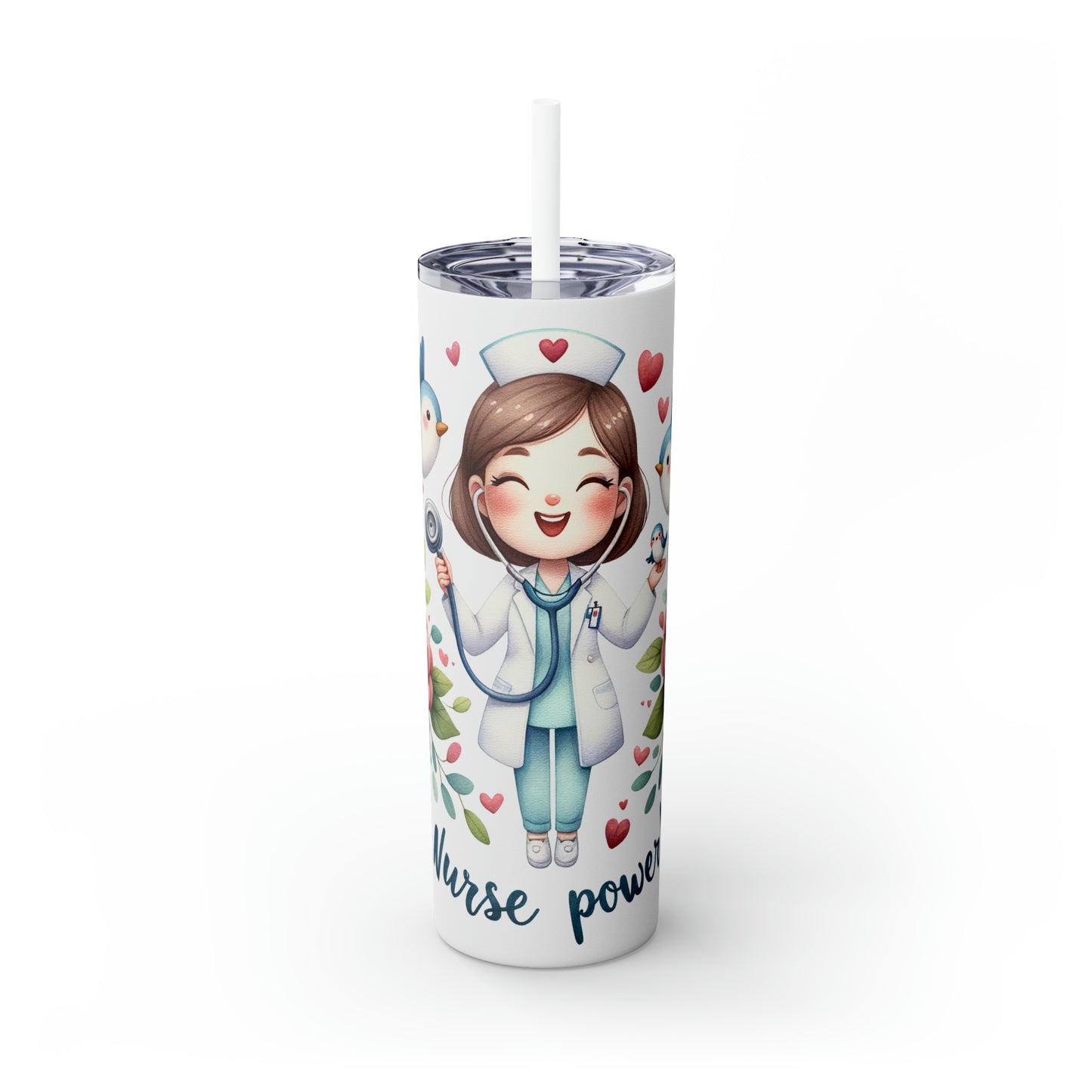 Skinny Tumbler with Straw, 20oz, Nurse