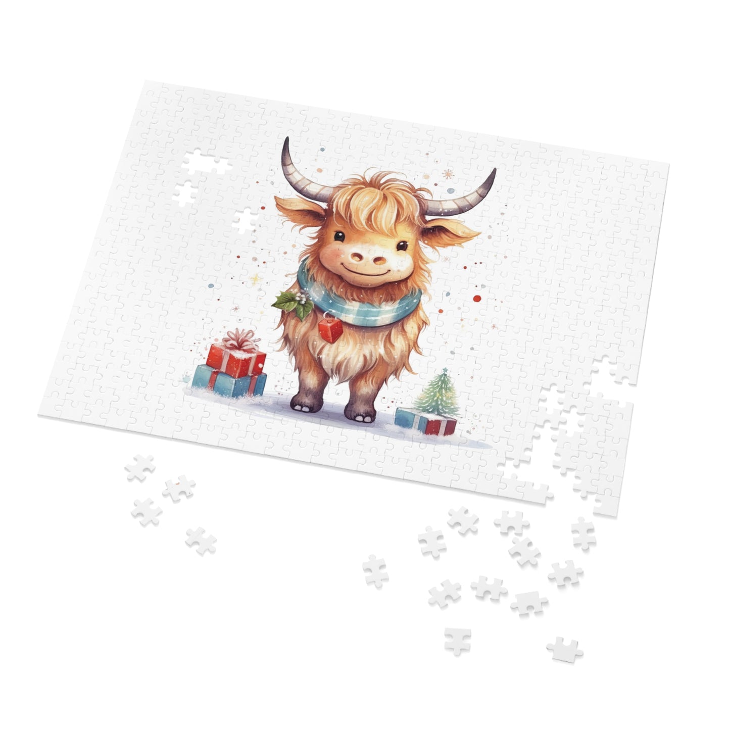 Puzzle, Christmas Highland Cow, Personalised/Non-Personalised (30, 110, 252, 500,1000-Piece)