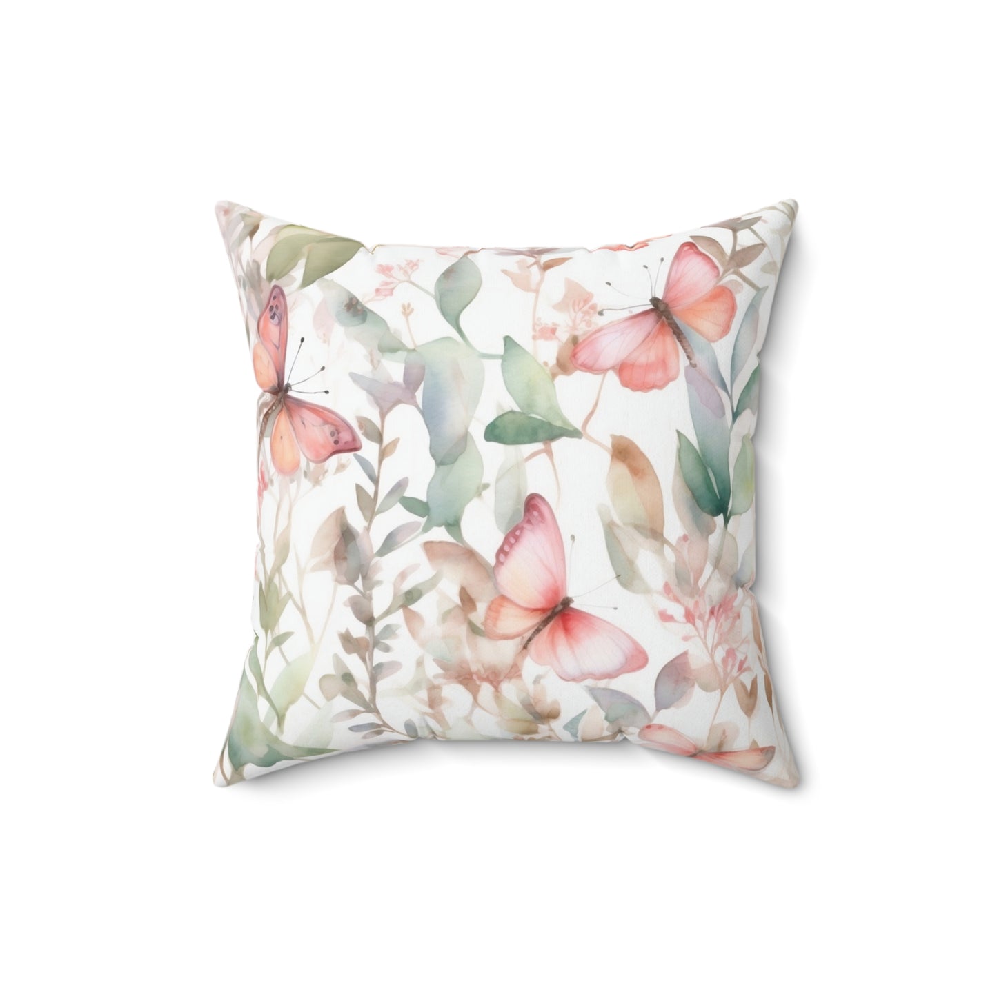 Spun Polyester Square Pillow, Butterfly Floral Cushion