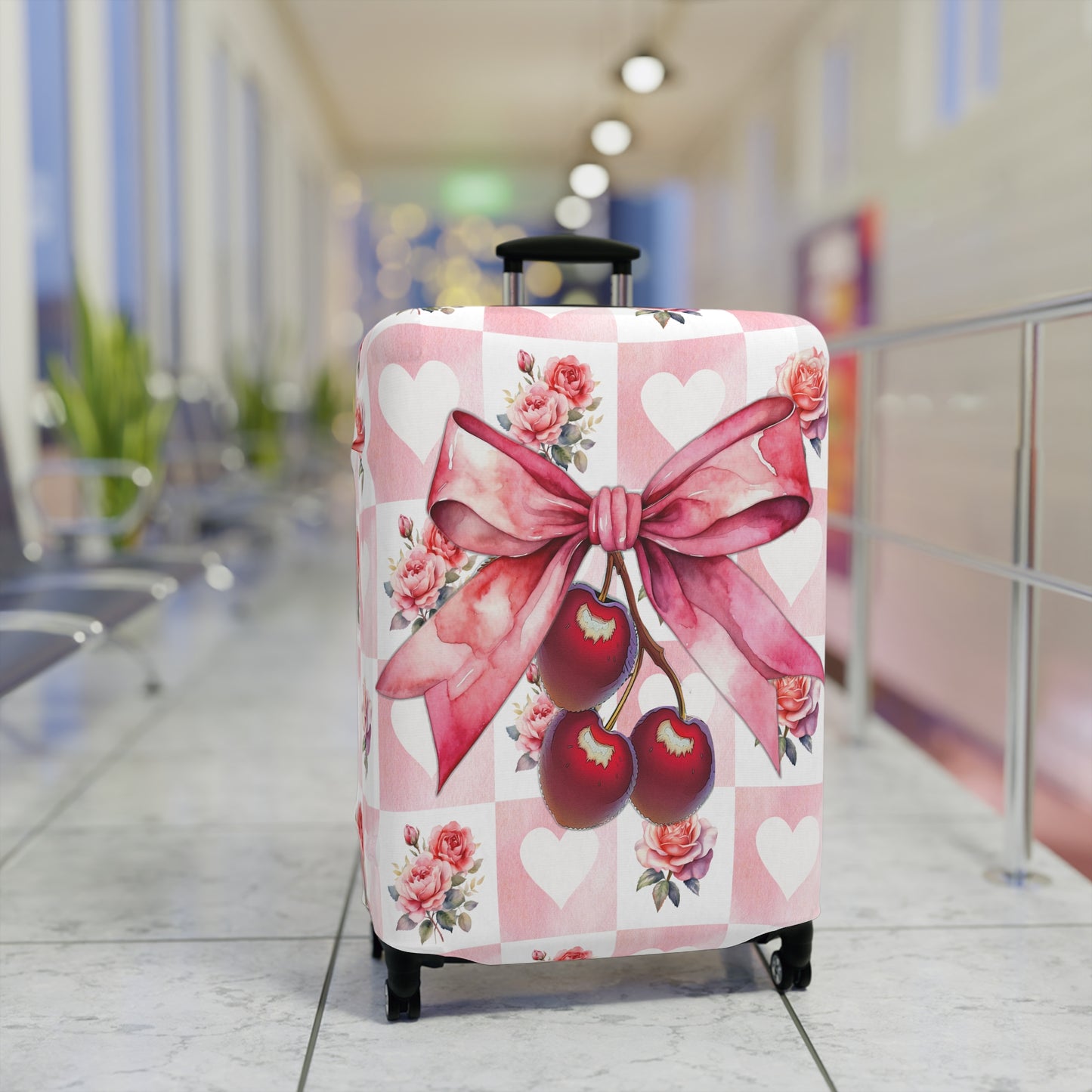 Luggage Cover, Rockabilly, Coquette, Hearts and Roses, Cherries and Ribbon, awd-2518