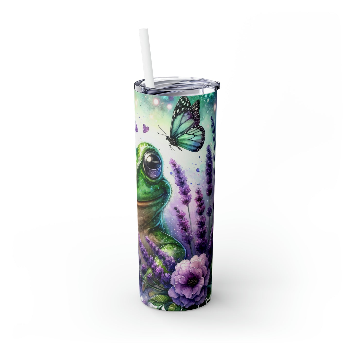 Skinny Tumbler with Straw, 20oz, Floral & Frog, awd-414