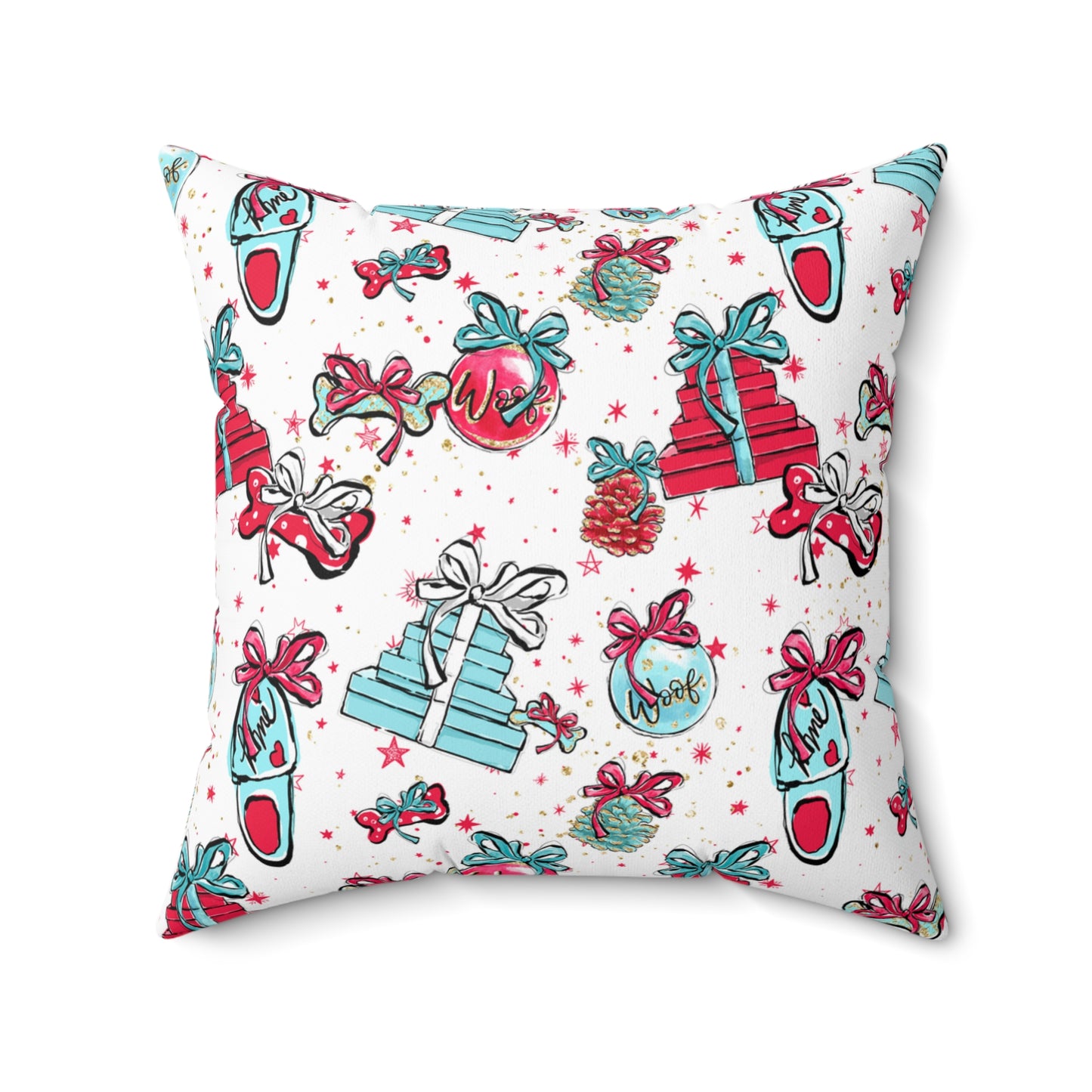 Spun Polyester Square Pillow, Doggie Presents Christmas Cushion