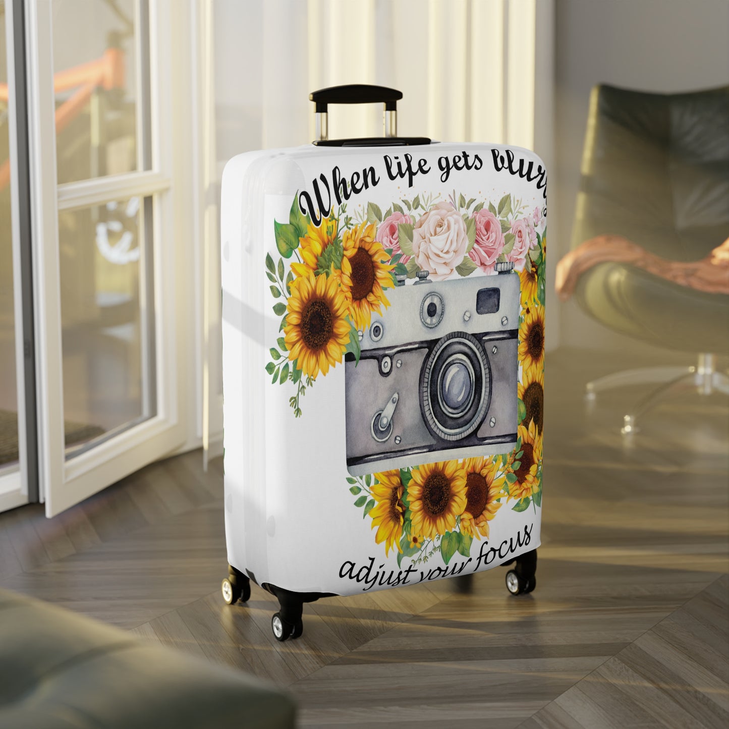 Luggage Cover, Camera, Sunflowers, When life gets Blurry adjust your Focus, awd-1372