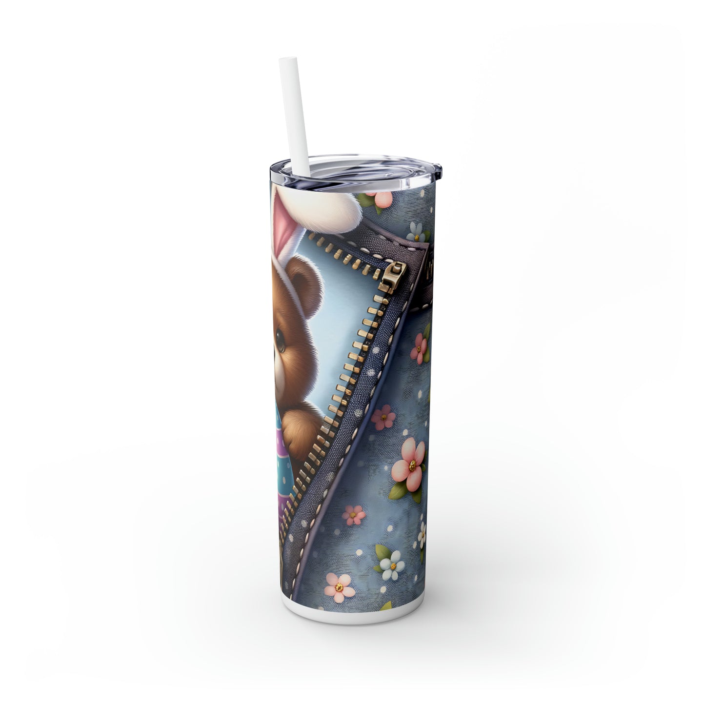 Skinny Tumbler with Straw, 20oz, Easter, Bear, awd-1305