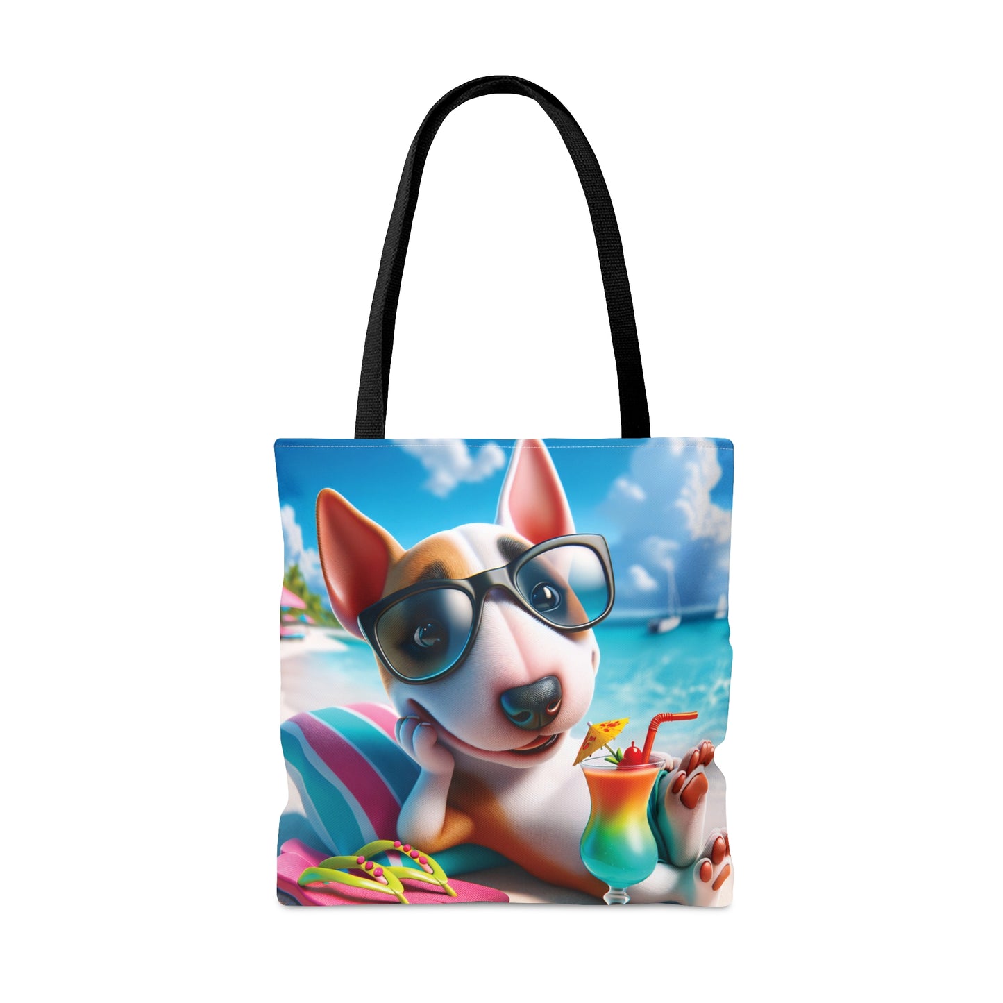 Tote Bag, Dog on Beach, Miniature Bull Terrier Tote bag,  awd-1224