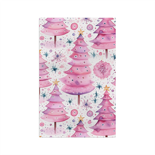 Microfiber Tea Towel, Pink Christmas Trees