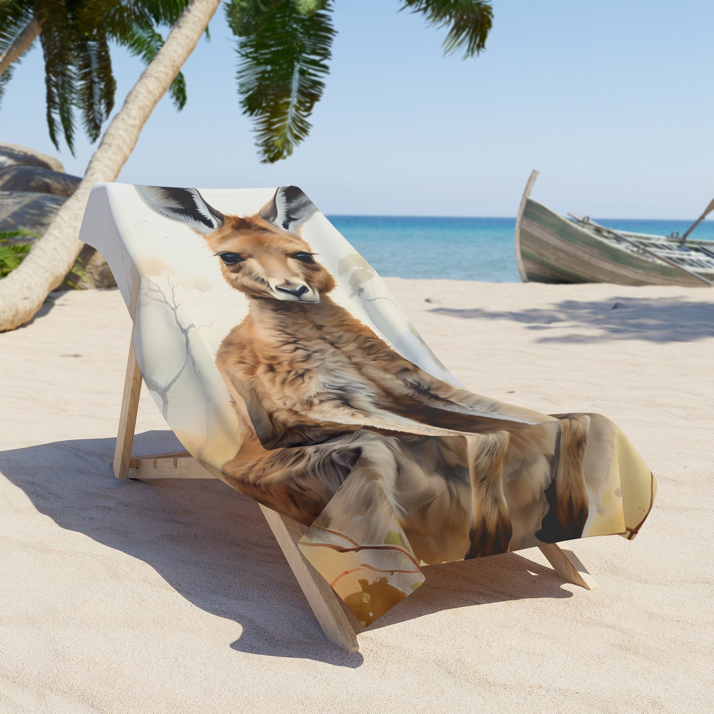 Kangaroo Beach Towel, Summer Towel, Poolside Essential, Animal Print Towel, Travel Accessory, Perfect Gift for Beach Lovers AWD005