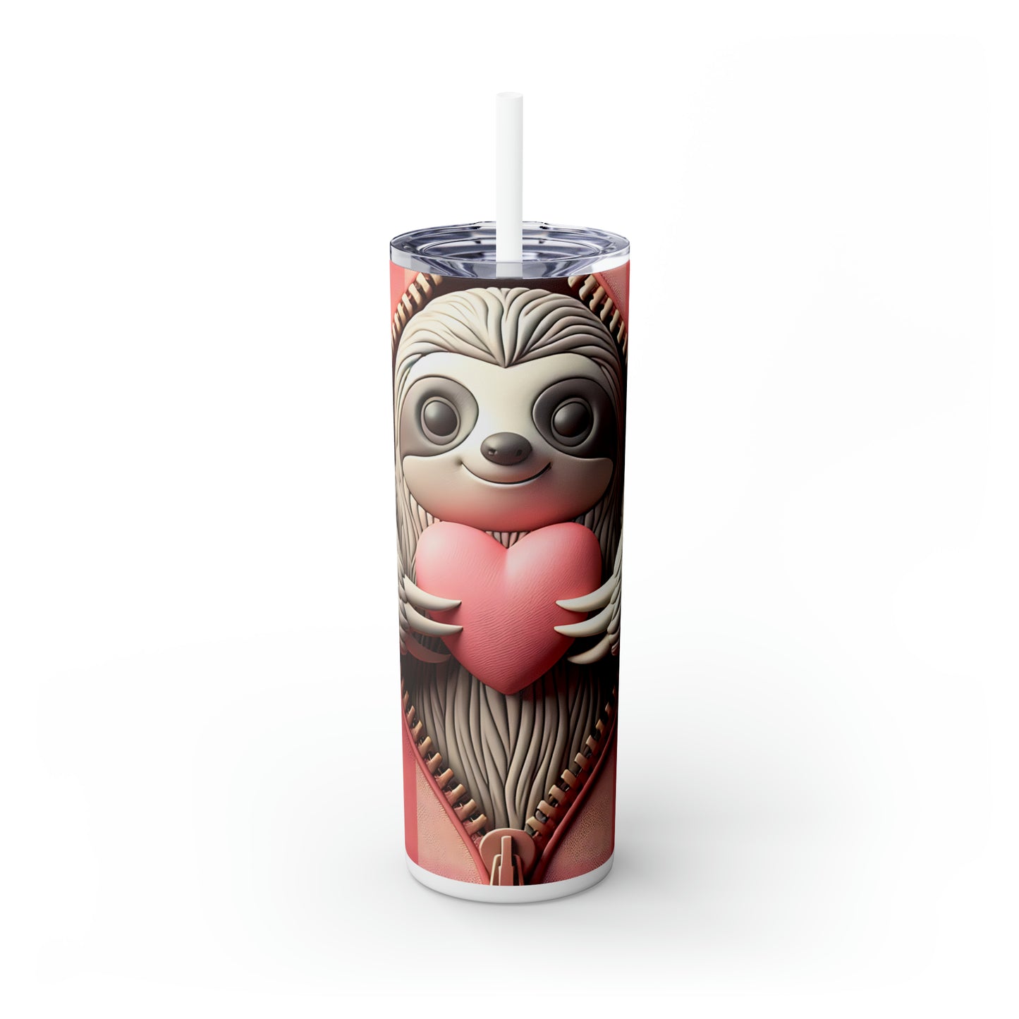 Skinny Tumbler with Straw, 20oz, Sloth, Valentines Day