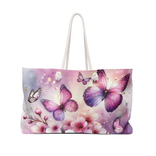 Personalised/Non-Personalised Weekender Bag, Floral, Butterflies, Large Weekender Bag, Beach Bag, Book Bag