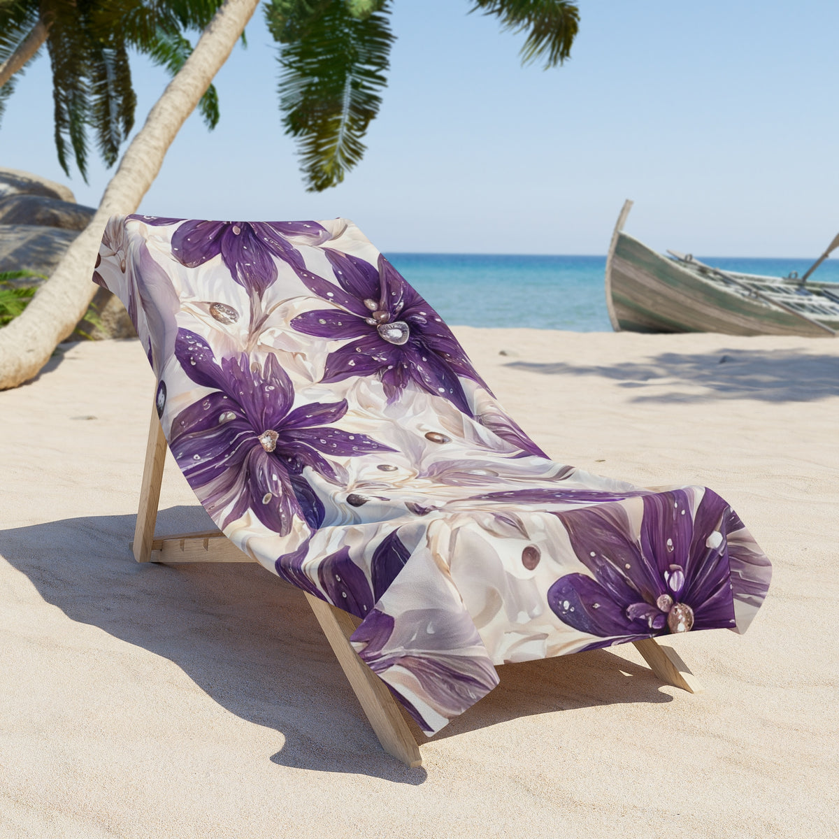 Beach Towel,  Purple Floral, Polycotton Towel, 2 sizes Available