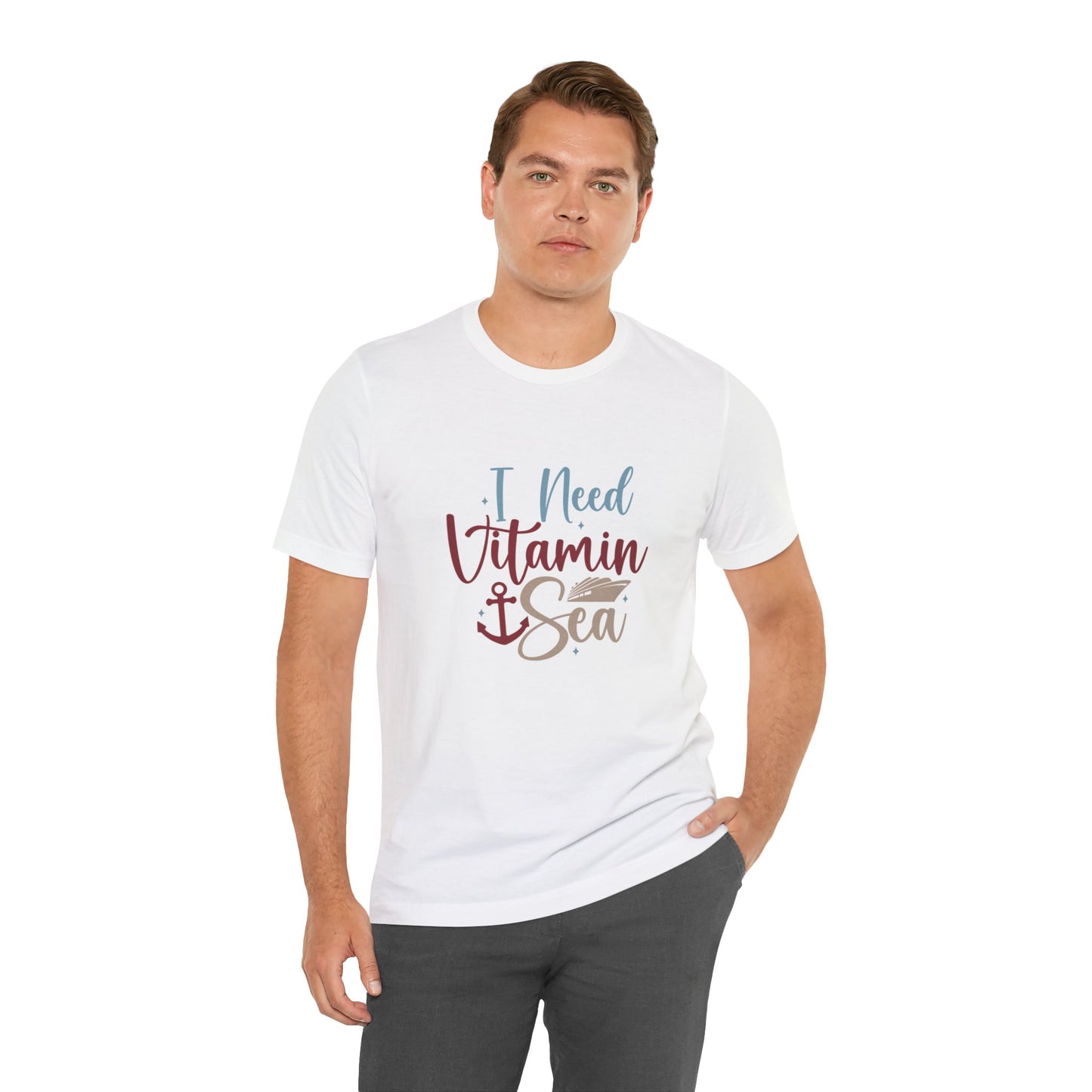 Unisex Adults Jersey Short Sleeve Tee, Cruise Tee, I need Vitamin Sea, 100% Cotton, Light Fabric 142 g/m²