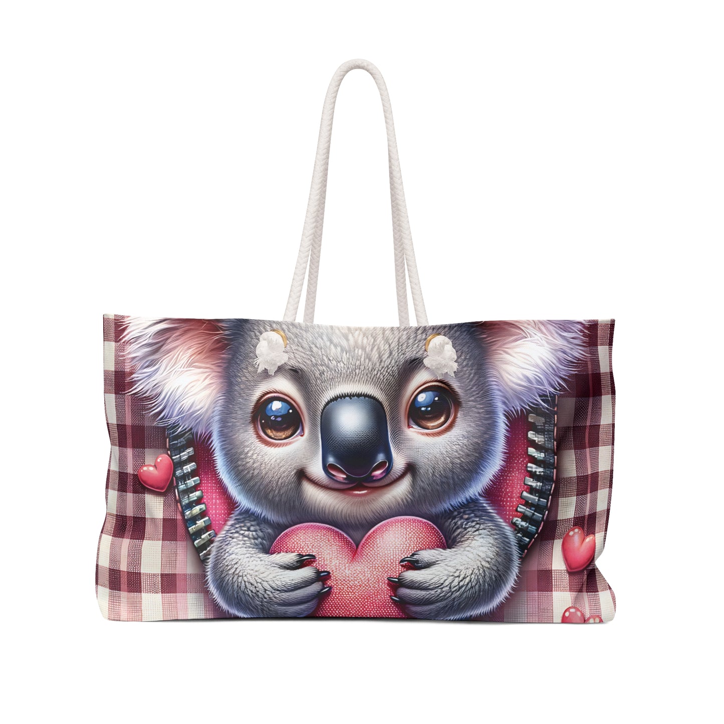 Personalised/Non-Personalised Weekender Bag, Cute Koala, Zipper, Valentines Day, Large Weekender Bag, Beach Bag, Book Bag