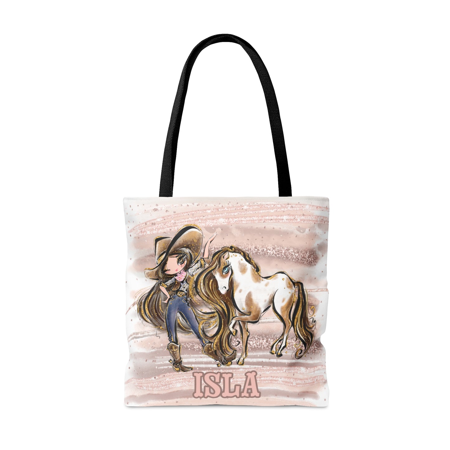 Personalised Tote Bag, Cowgirl & Horse, Brown Hair, Brown Eyes, Tote bag