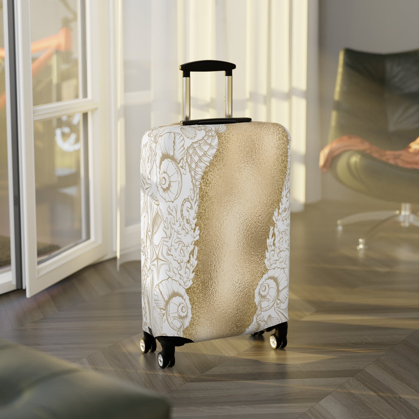 Luggage Cover, White and Gold Sea, awd-1729