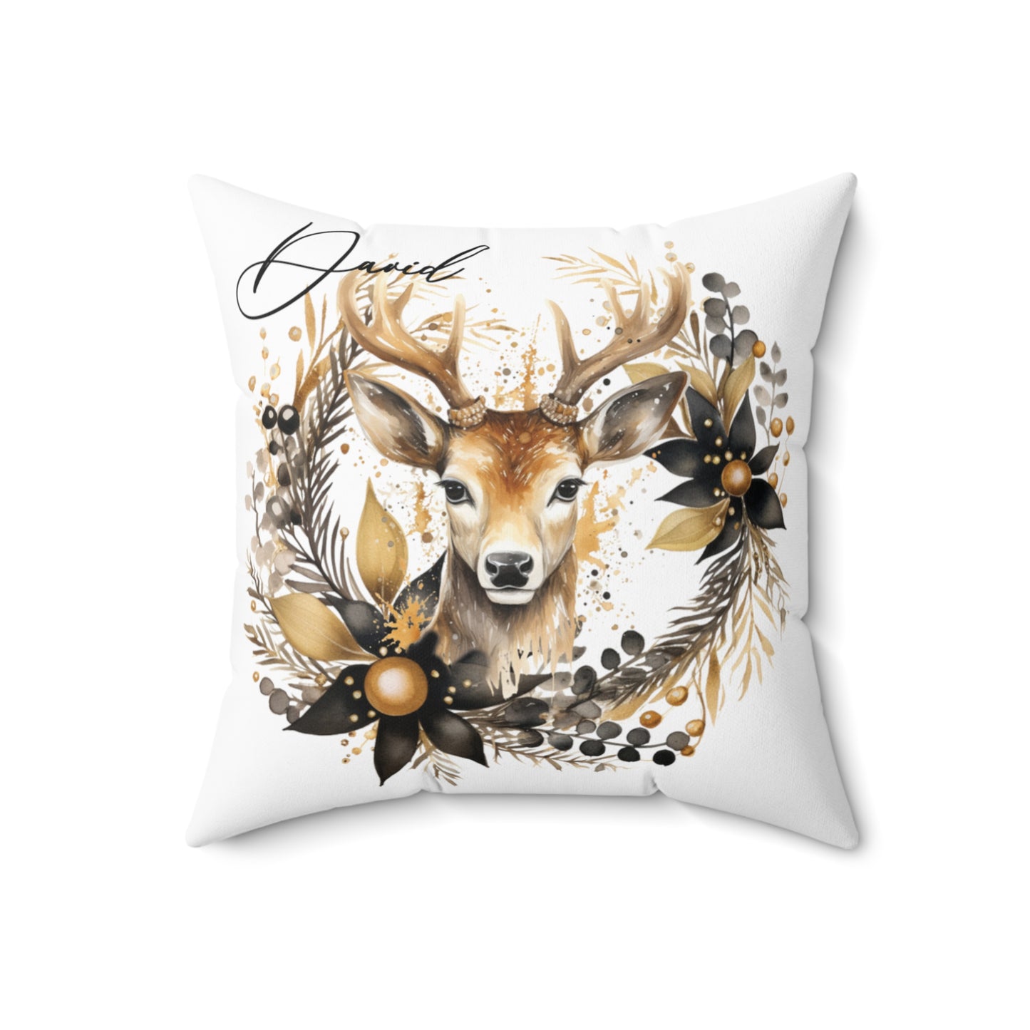 Personalised Christmas Cushion, Polyester Square Cushion, Reindeer Christmas cushion