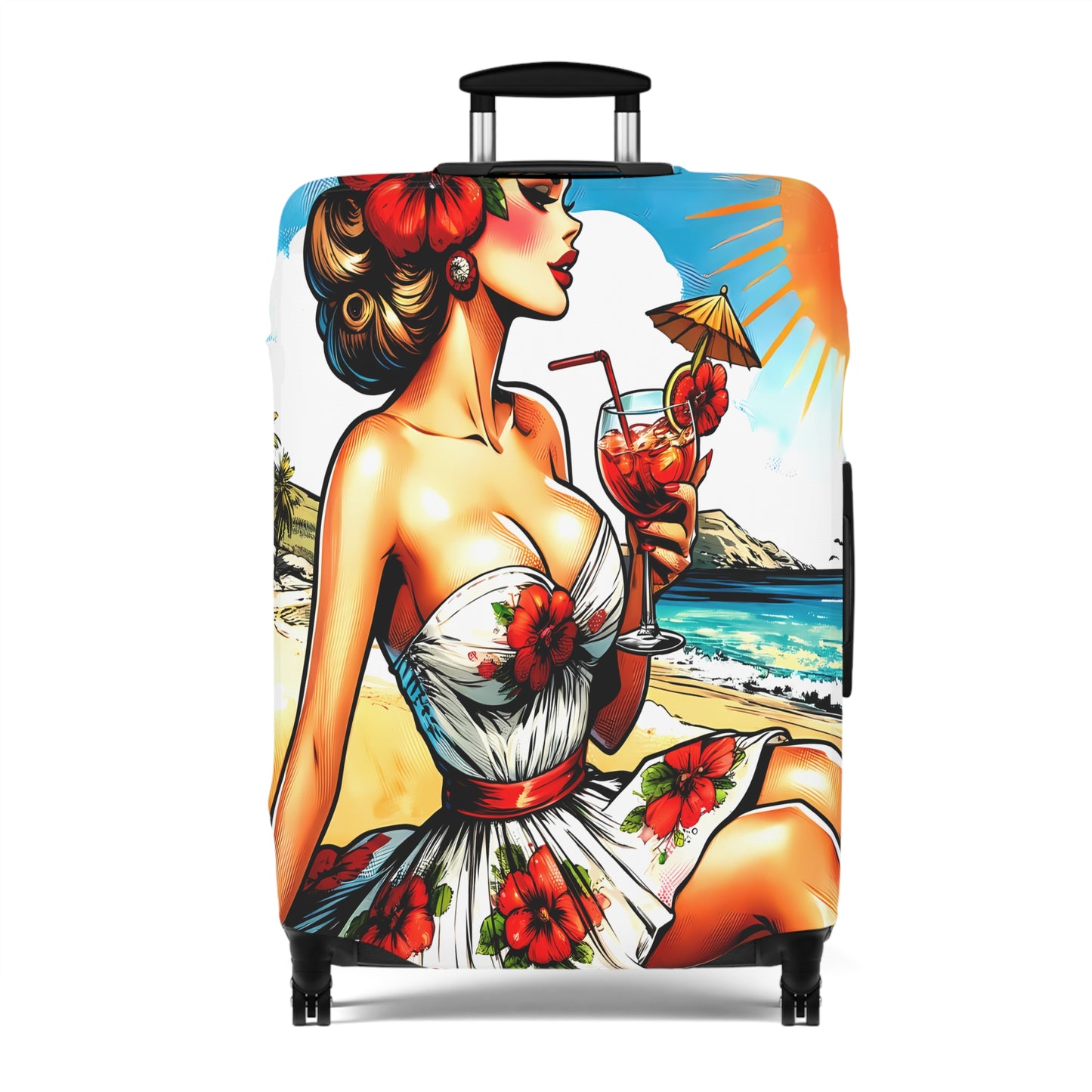 Luggage Cover, Retro Girl, at the Beach, awd-3002