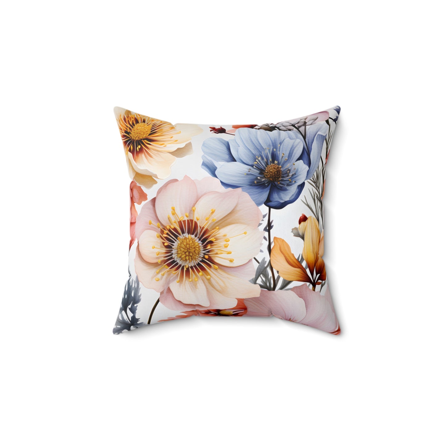 Spun Polyester Square Pillow, Retro Boho Floral Cushion