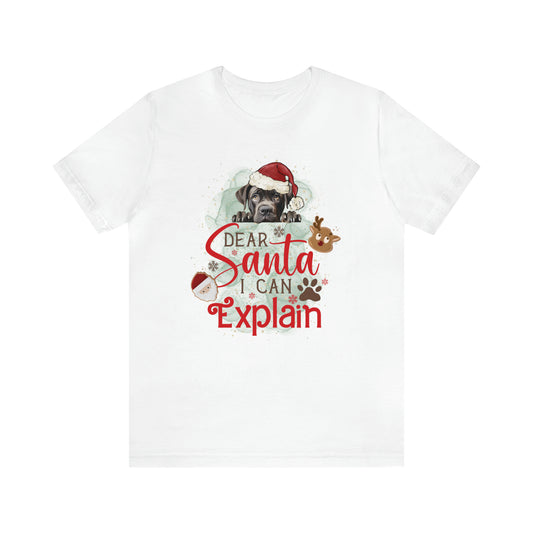 Unisex Jersey Short Sleeve Tee, Dog Paws, Dear Santa I Can Explain, Dear Santa Tee, Christmas Tee, Super Soft 9 Sizes