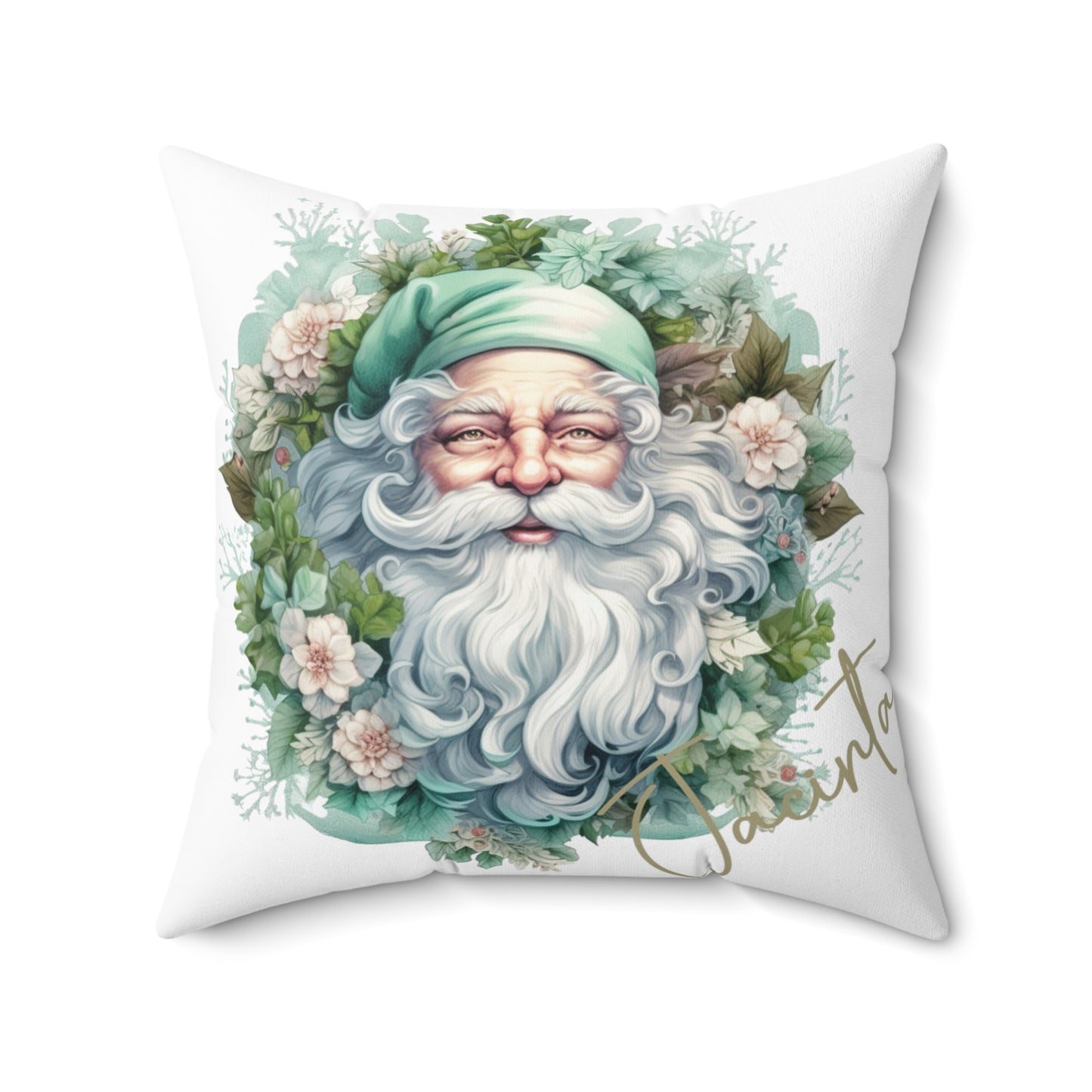 Personalised Christmas Cushion, Santa Wreath, Polyester Square Cushion, Christmas cushion