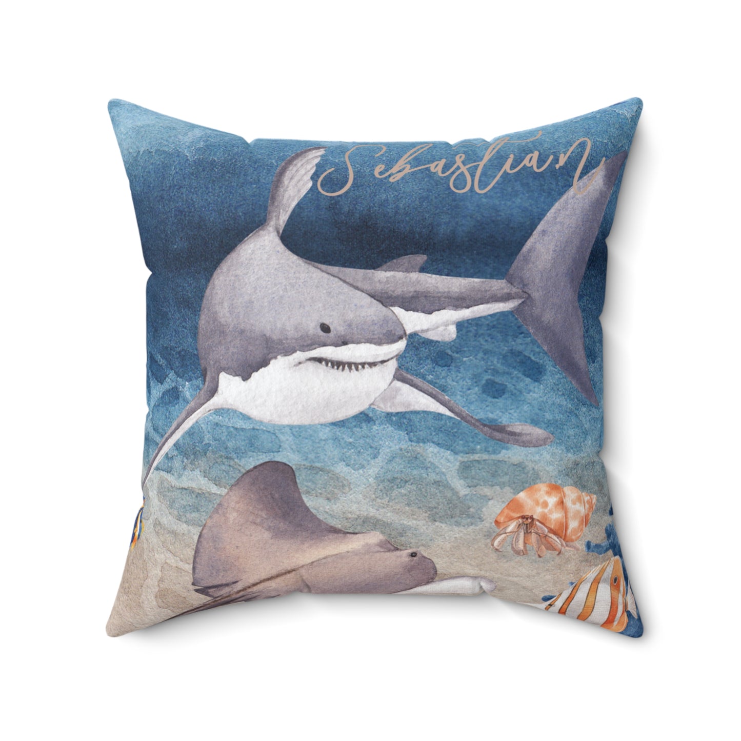 Nautical Polyester Square Cushion, Nautical cushion, Shark