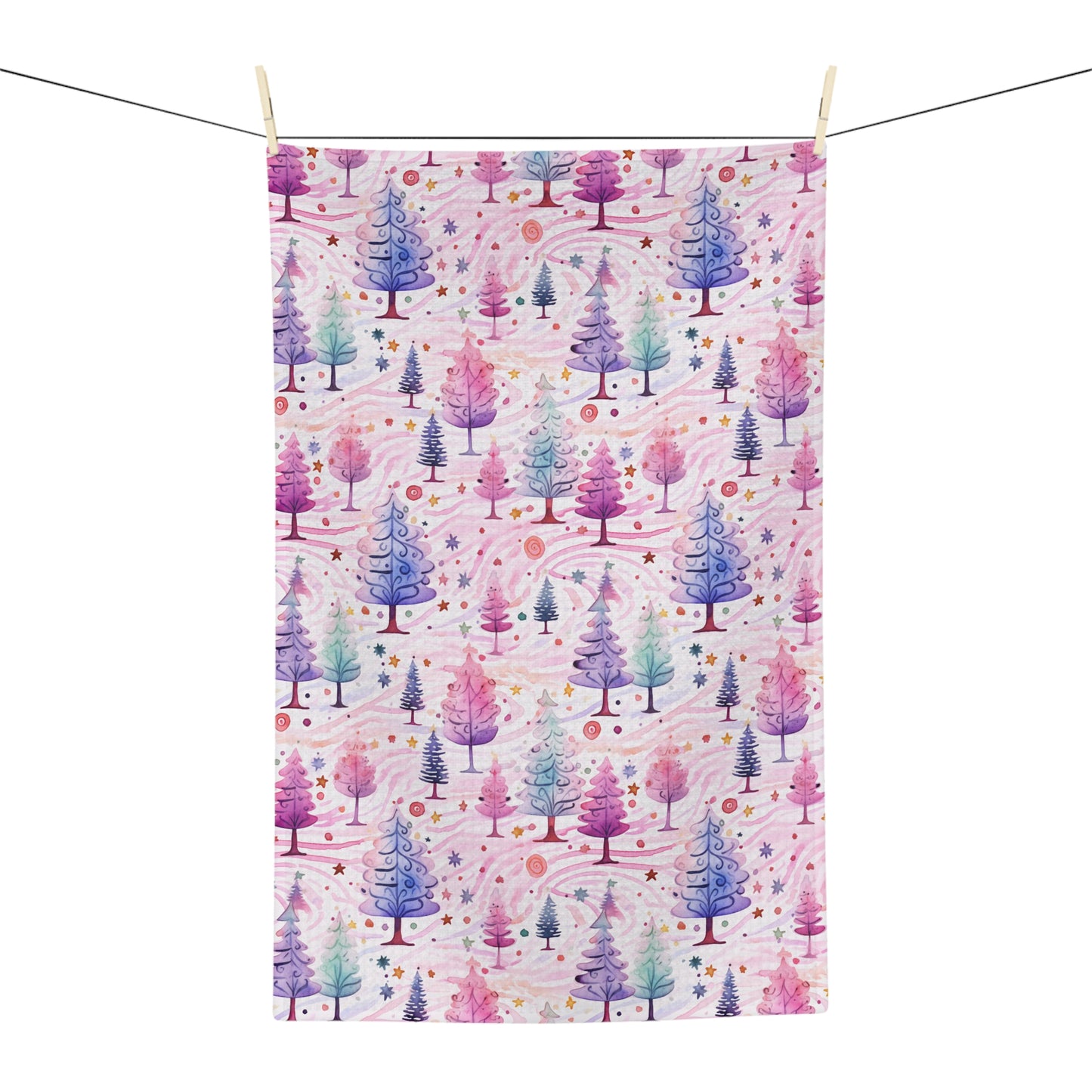 Microfiber Tea Towel, Pink Christmas Trees