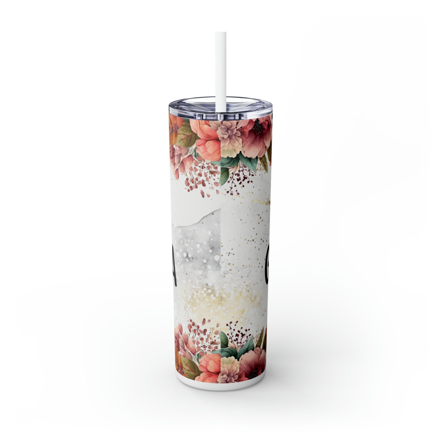 Skinny Tumbler with Straw, 20oz, Floral, Quote, Blessed Grandma, awd-730