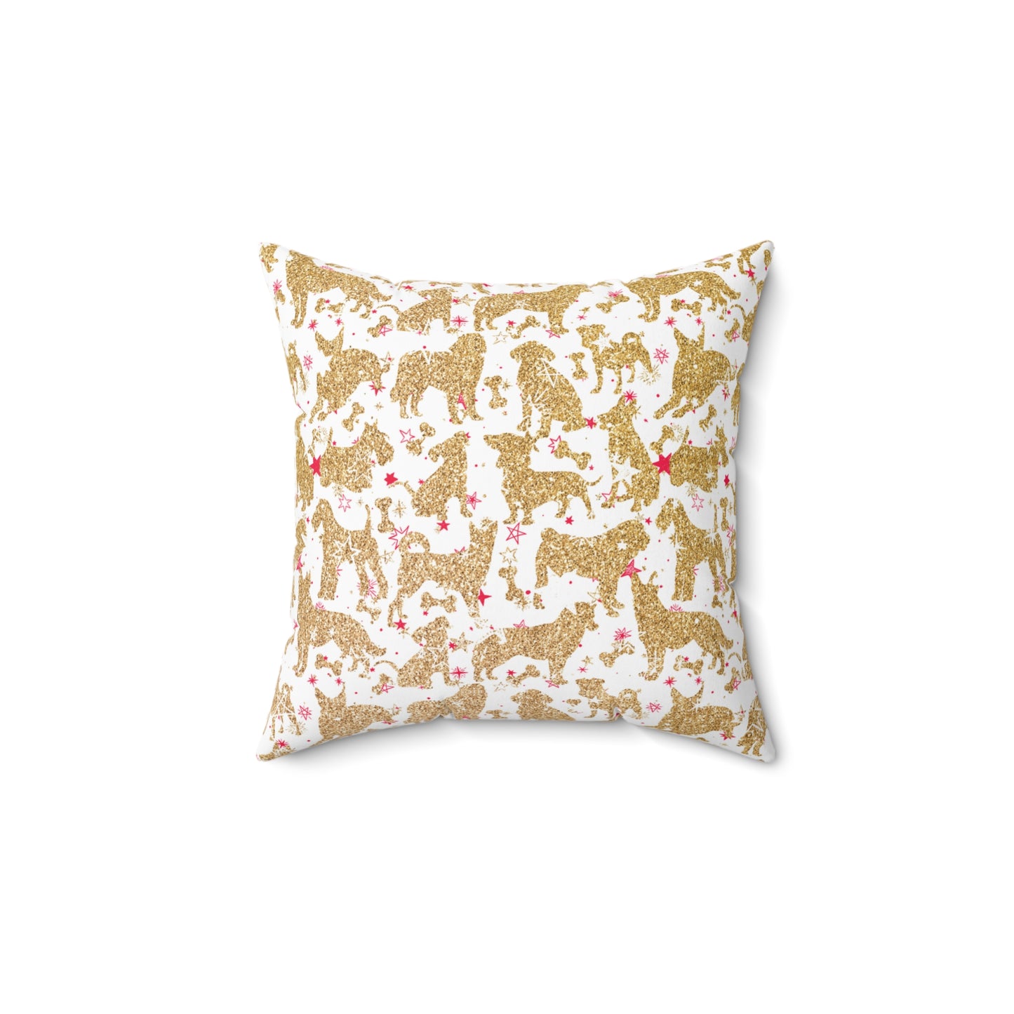 Spun Polyester Square Pillow, Doggie Gold Silhouette Christmas Cushion