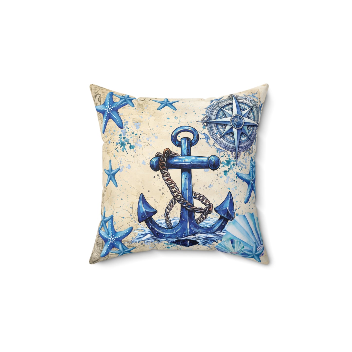 Nautical Polyester Square Cushion, Nautical cushion, Blue Ships Anchor