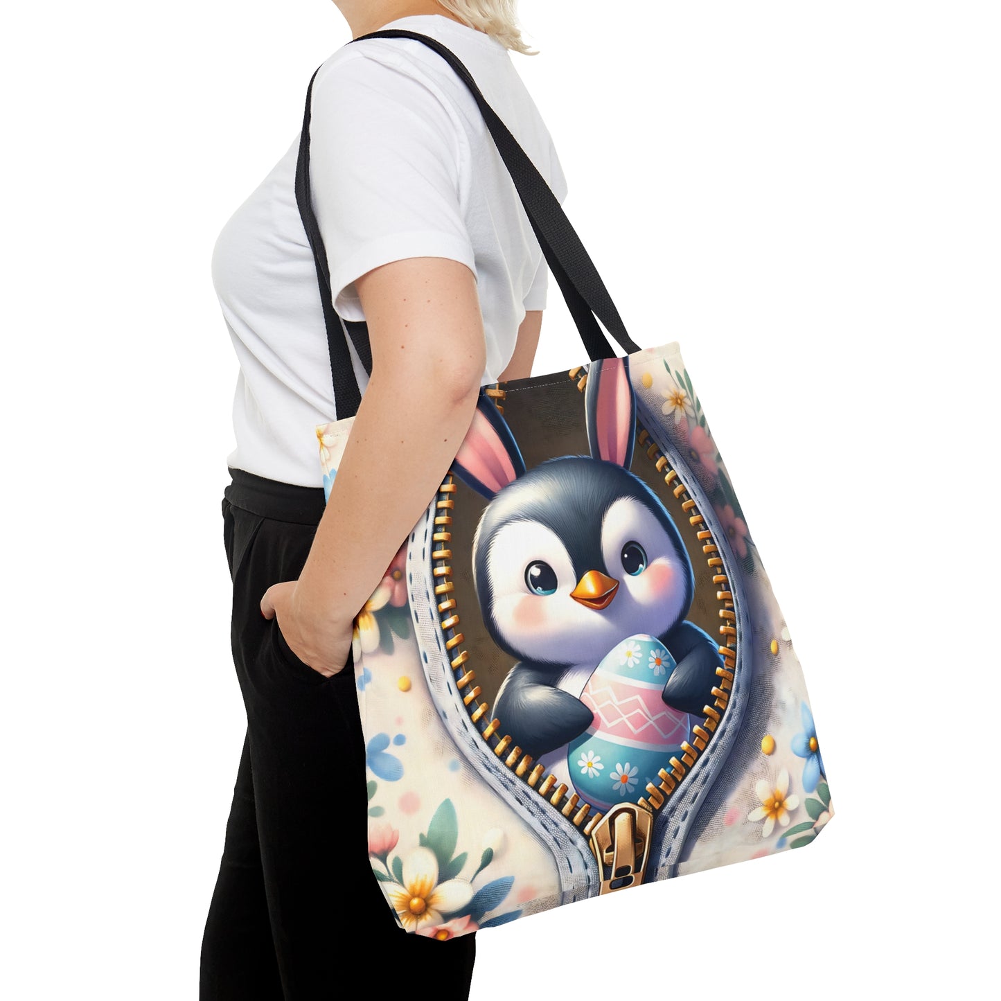 Tote Bag, Easter, Cute Penguin with Bunny Ears, Personalised/Non-Personalised Tote bag