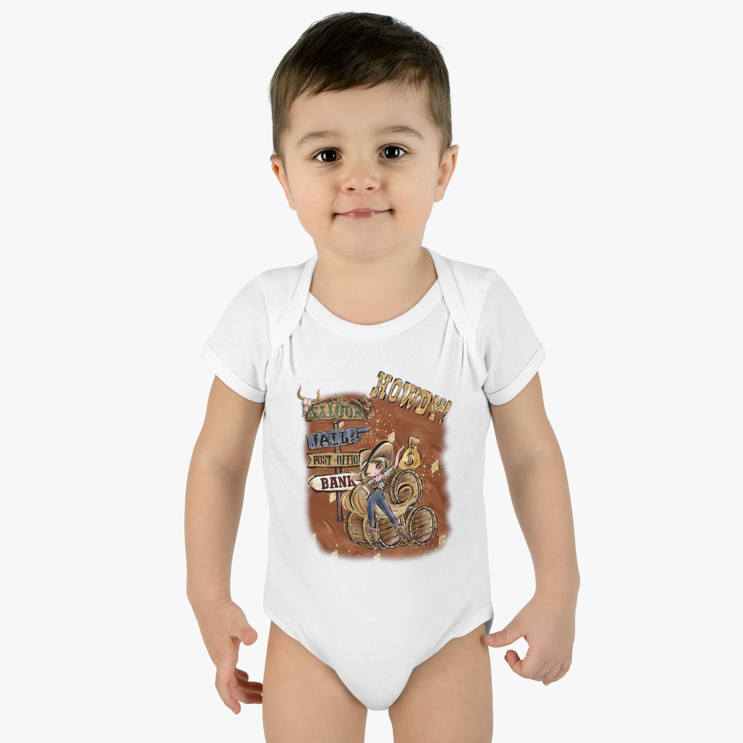 Infant Baby Rib Bodysuit, Western Christmas, Howdy Cowgirl baby Bodysuit