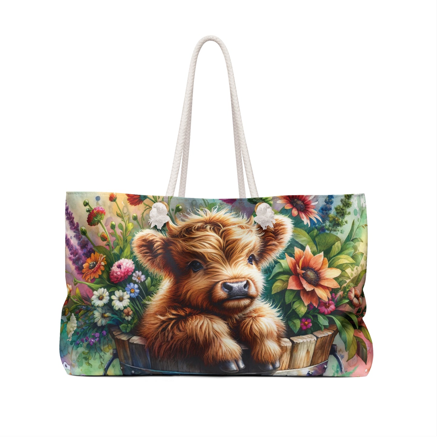 Personalised/Non-Personalised Weekender Bag, Highland Cow, Large Weekender Bag, Beach Bag, Book Bag