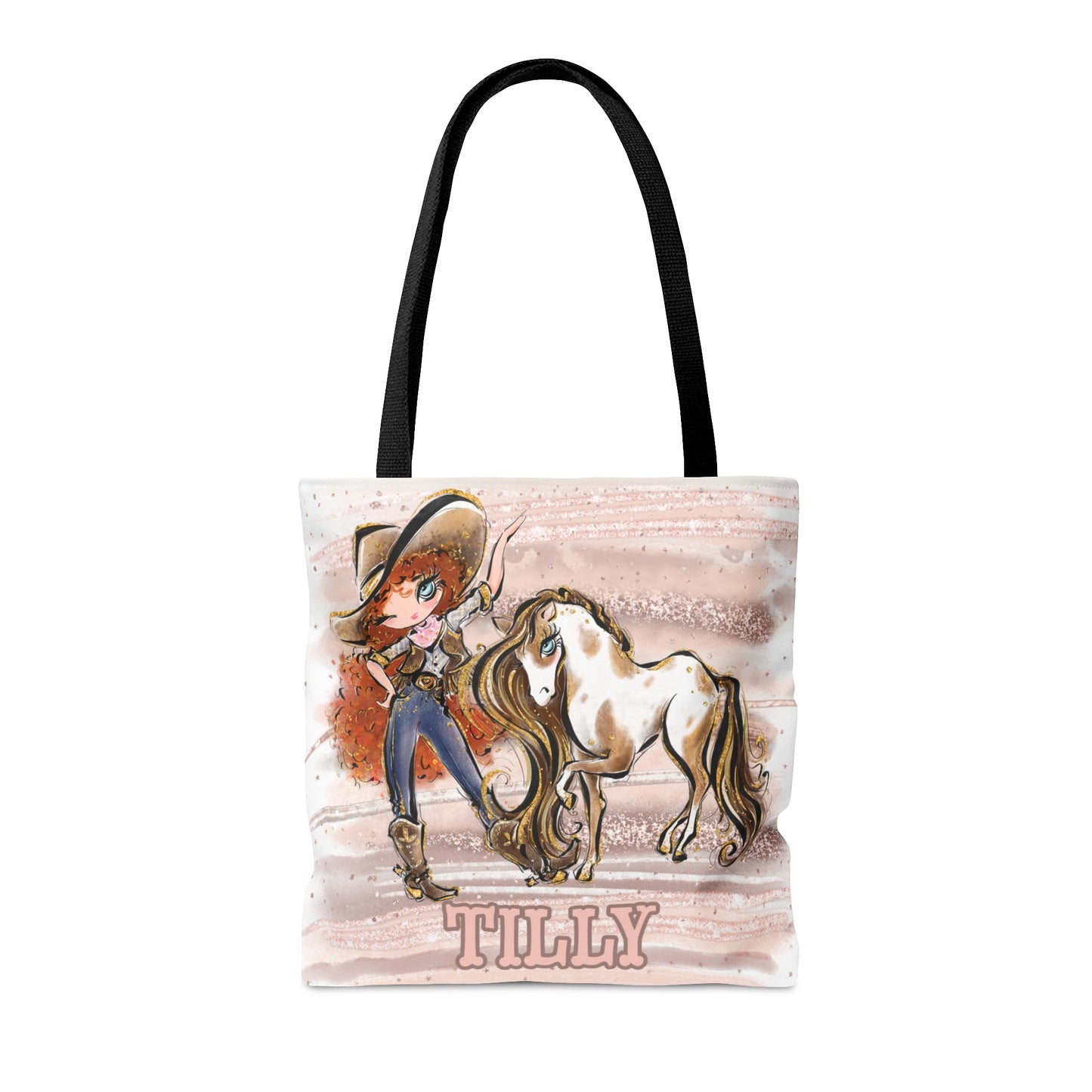 Personalised Tote Bag, Cowgirl & Horse, Red Curly Hair, Blue Eyes, Tote bag