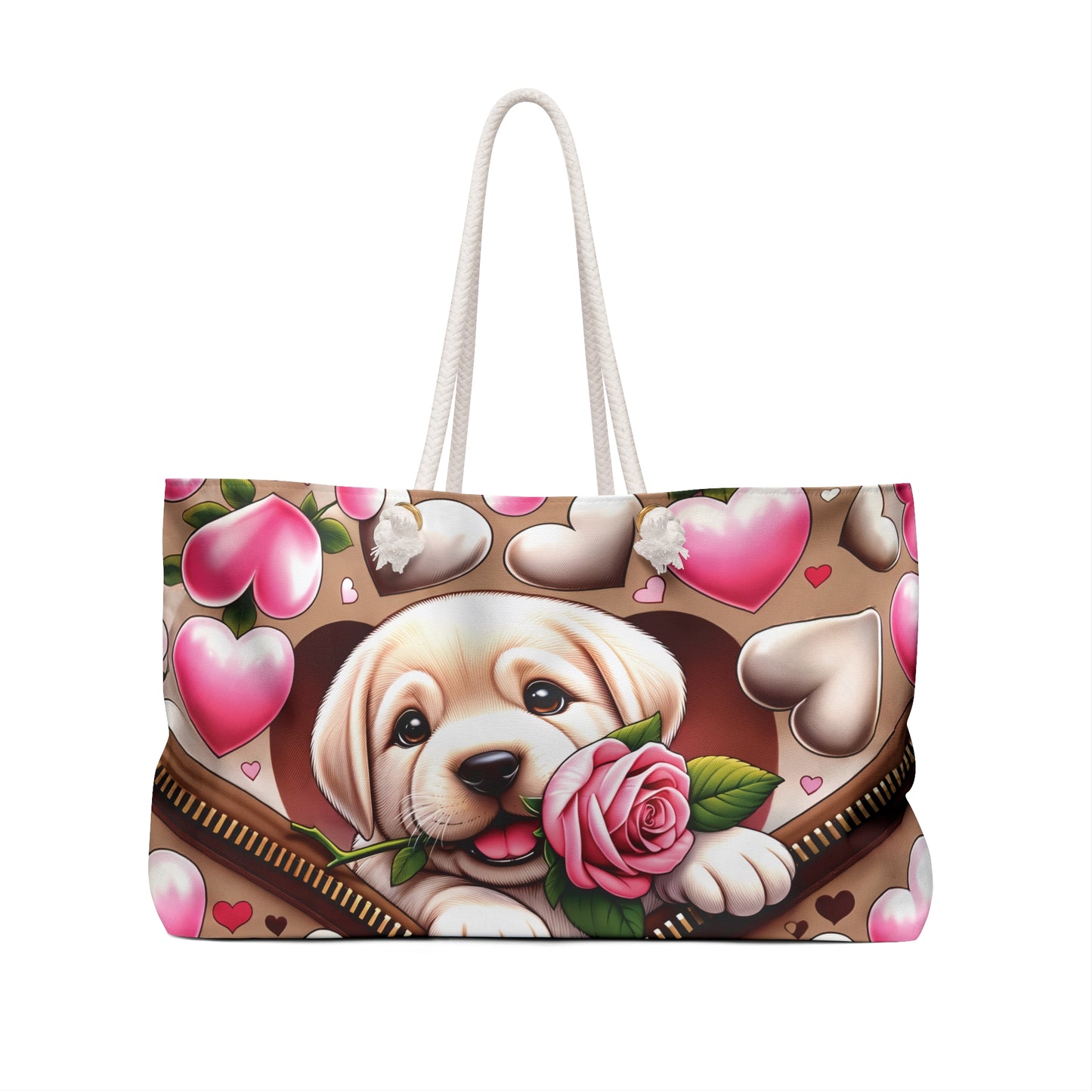 Personalised/Non-Personalised Weekender Bag, Cute Dog, Valentines Day, Large Weekender Bag, Beach Bag, Book Bag