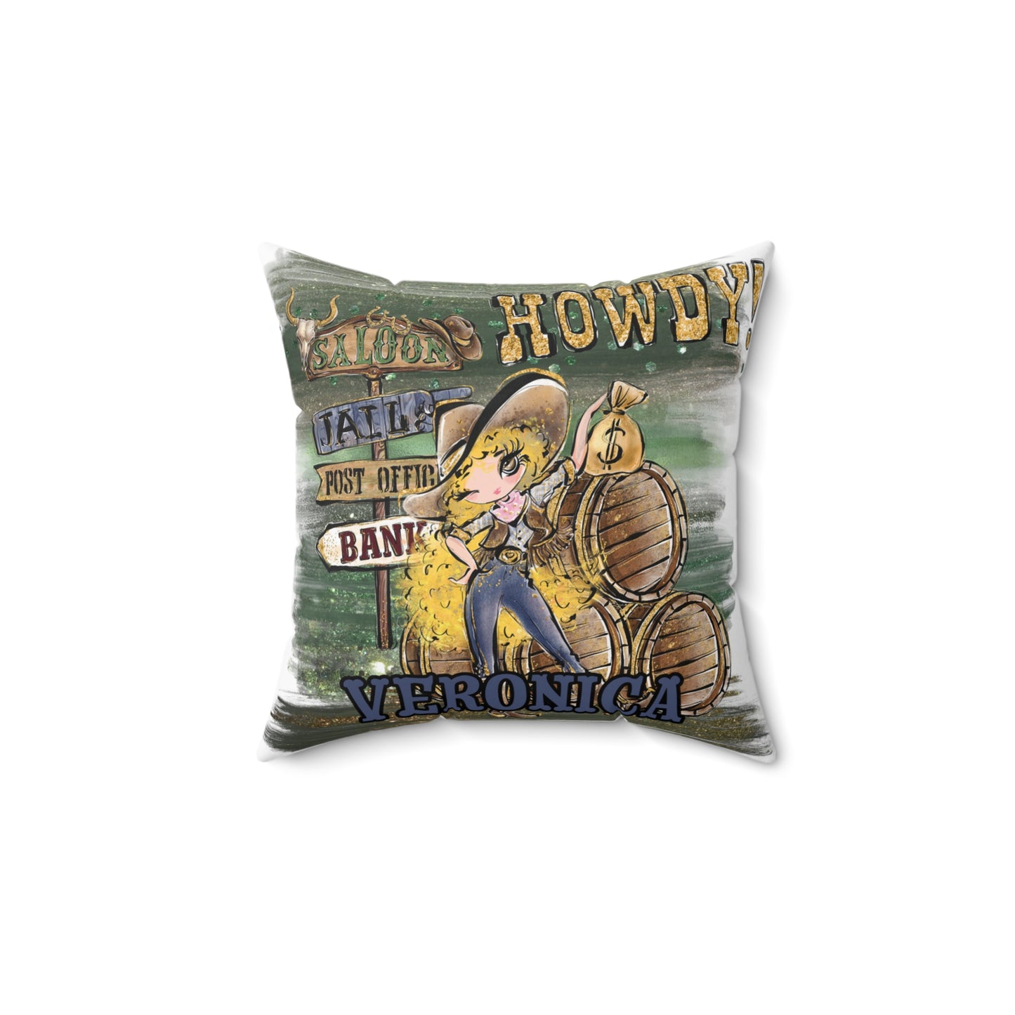 Personalised Howdy Cushion,  Blonde Curly Hair, Brown Eyes, Polyester Square Cushion, Christmas cushion