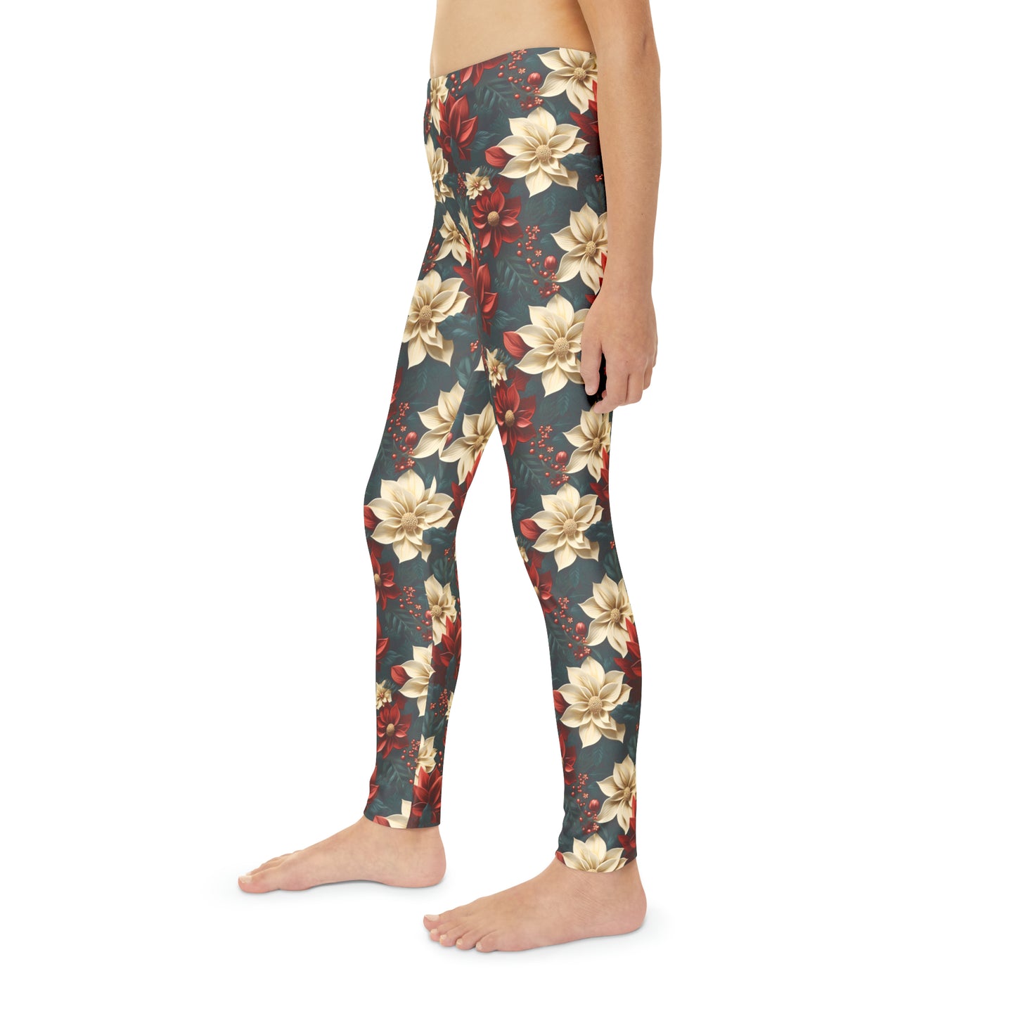 Youth Full-Length Leggings (AOP) Poinsettia